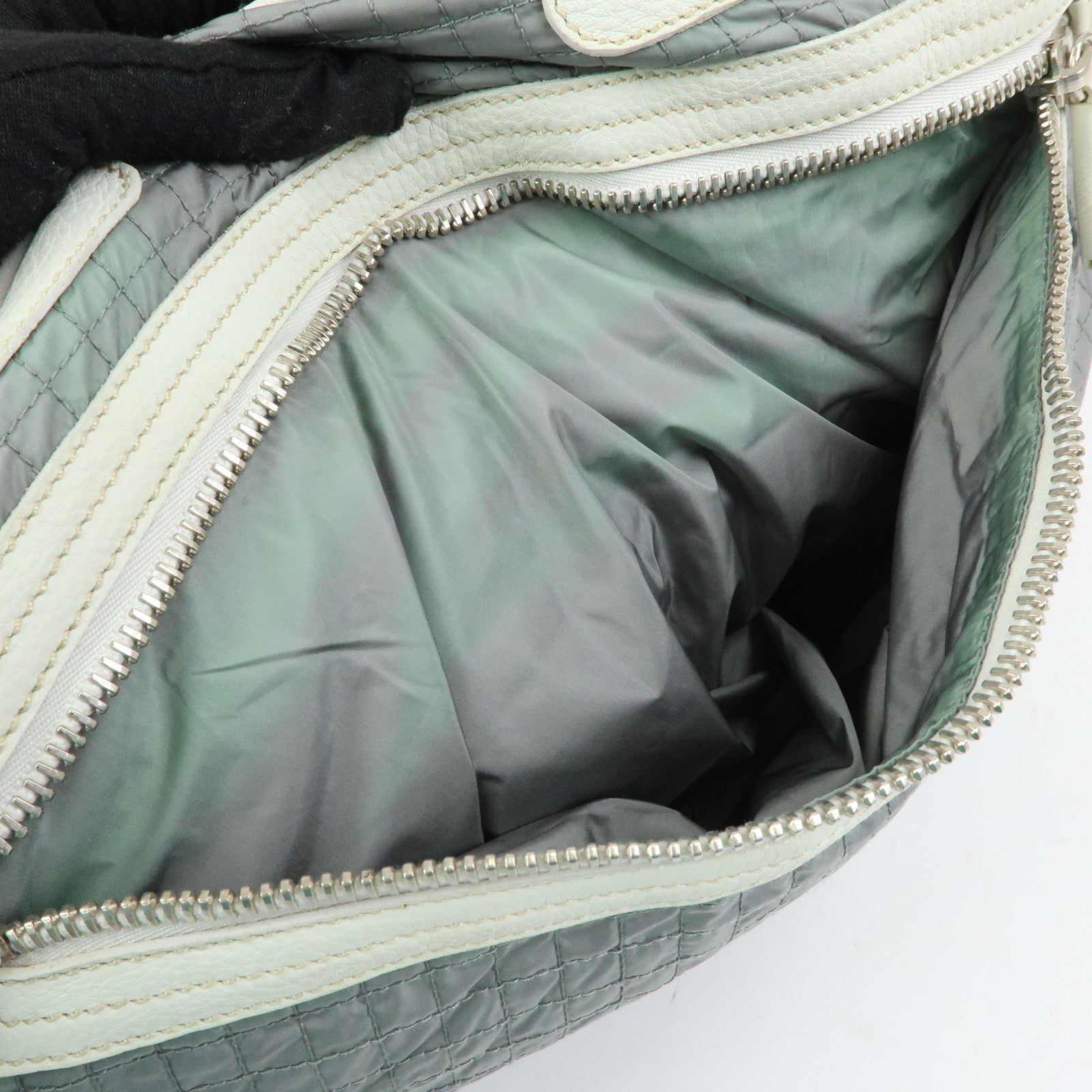 PRADA Sports Nylon Leather Boston Bag Hand Bag Gray Irvory