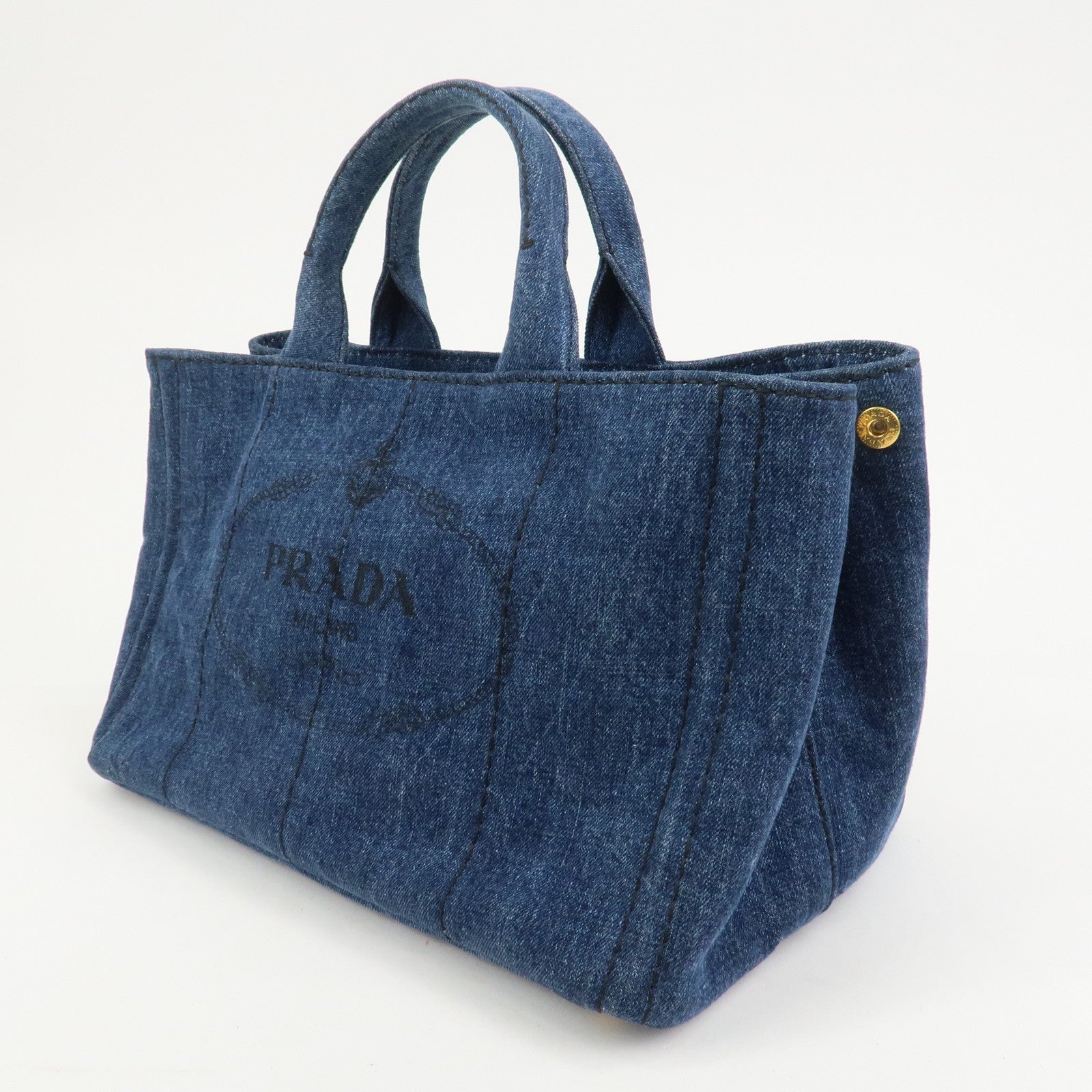 PRADA Denim Canapa Large 2Way Bag Tote Bag Shoulder Bag Navy B1872B