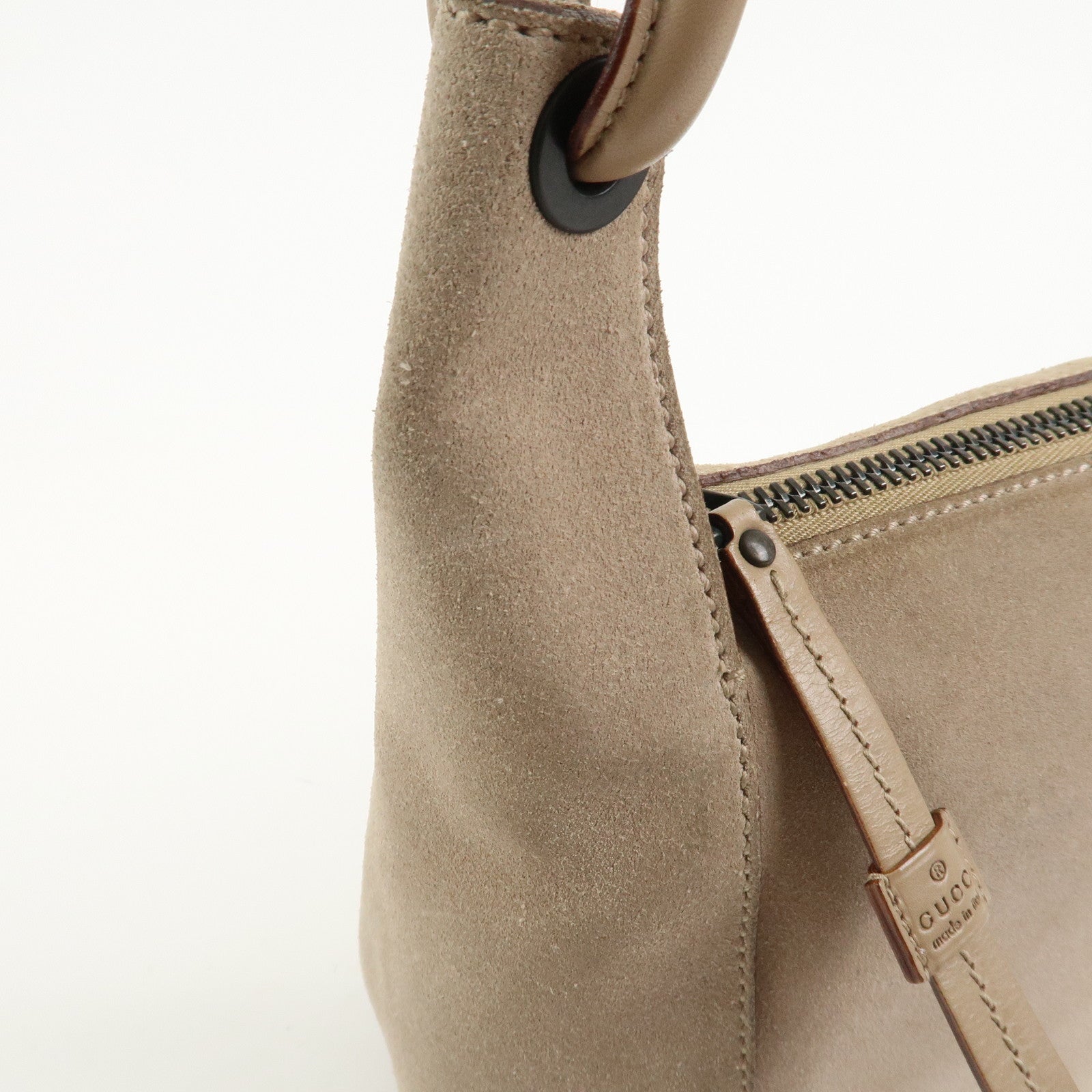 GUCCI Logo Suede Shoulder Bag Hand Bag Beige 101333