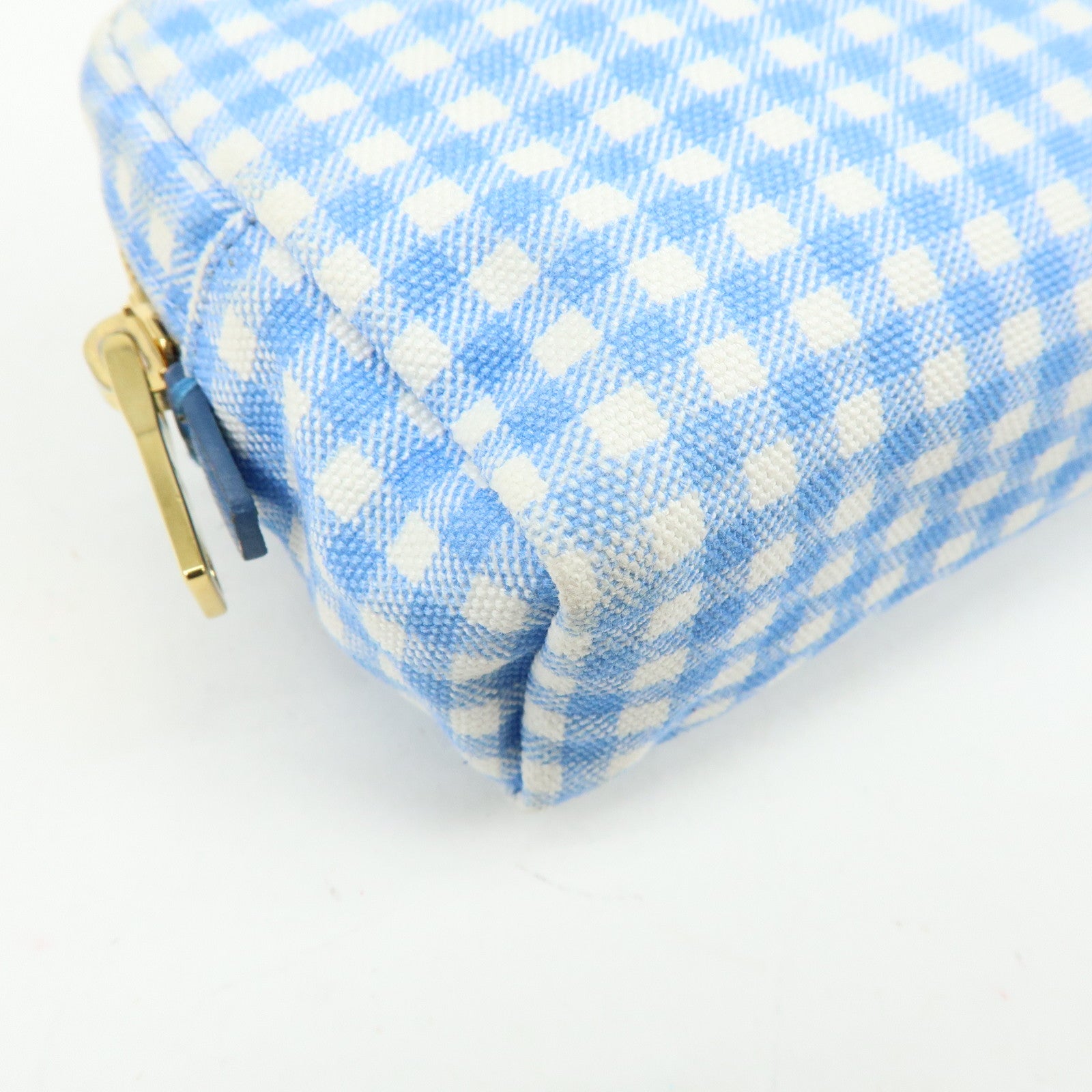 PRADA Triangle Logo Canvas Gingham Pattern Pouch Blue 1NA021