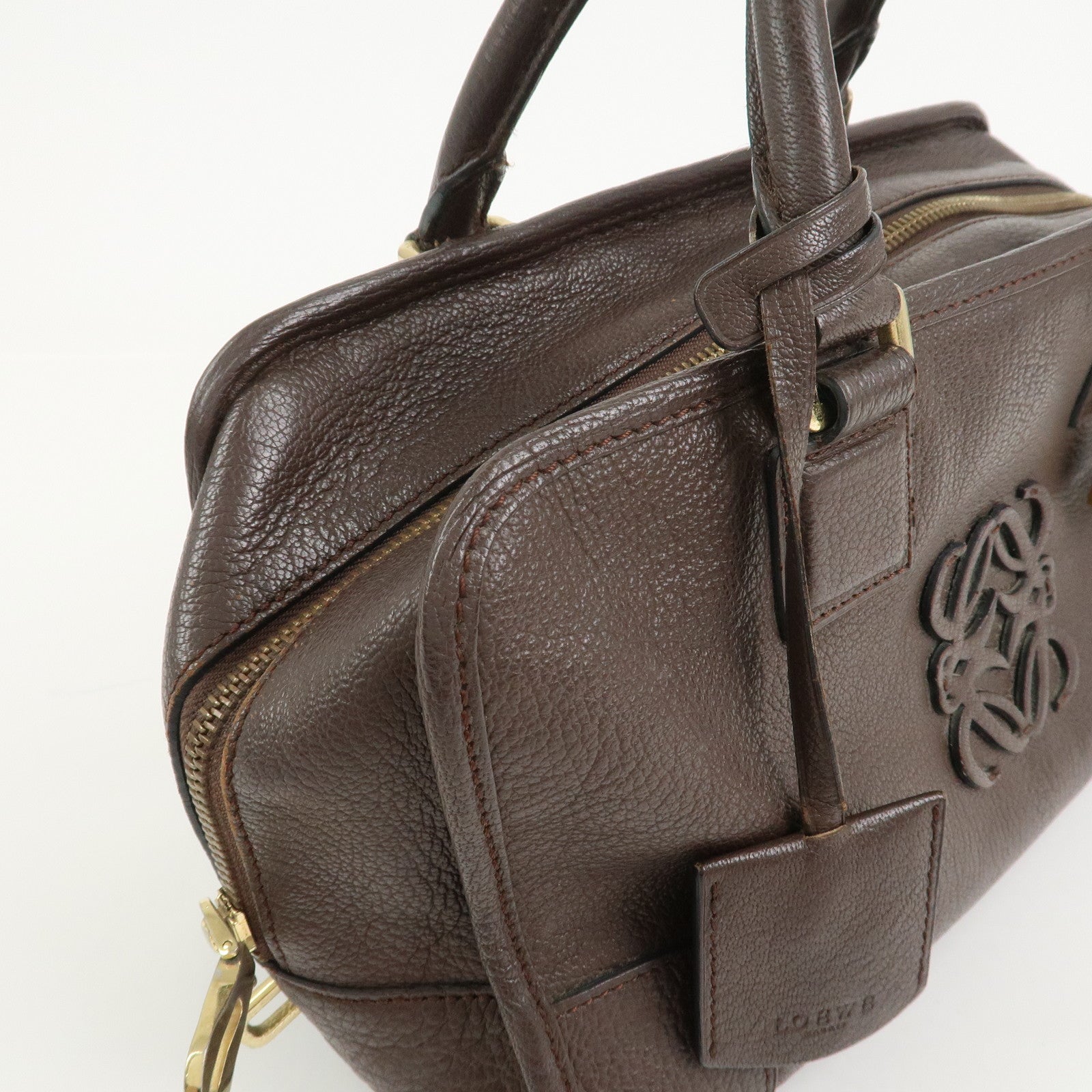 LOEWE Anagram Amazona 28 Leather Hand Bag Boston Bag Brown