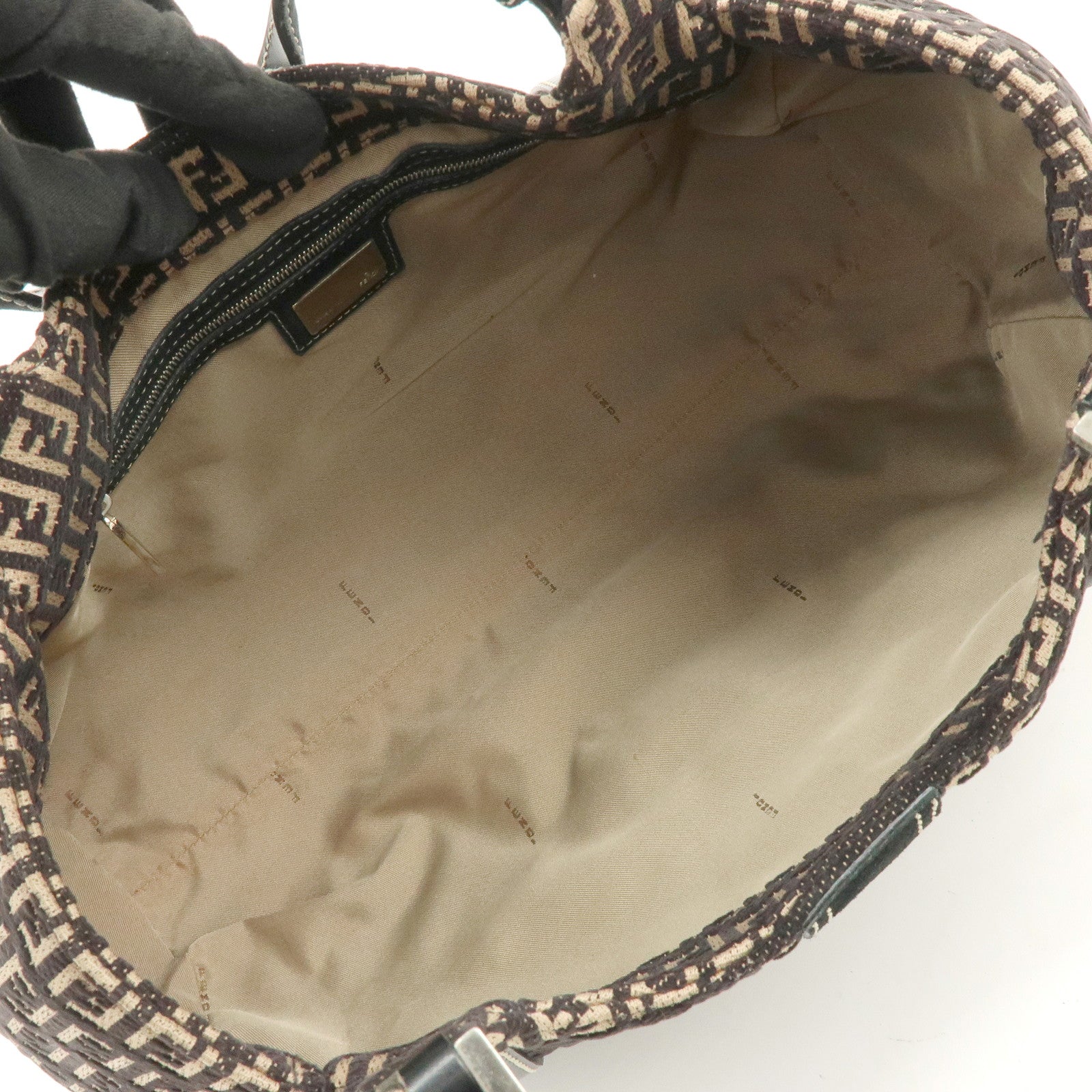 FENDI Zucchino Canvas Suede Leather Tote Bag Black Beige 8BR091