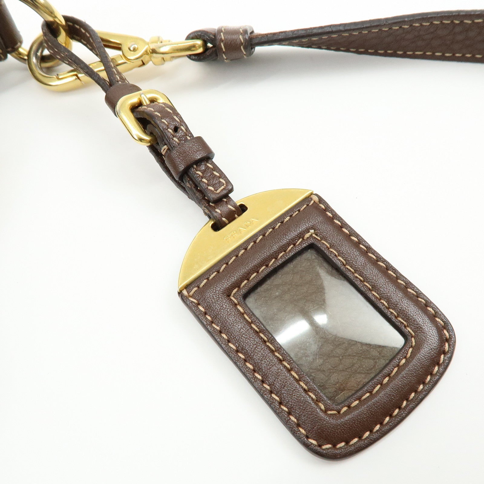 PRADA Logo Jacguard Leather Shoulder Bag Crossbody Bag Brown