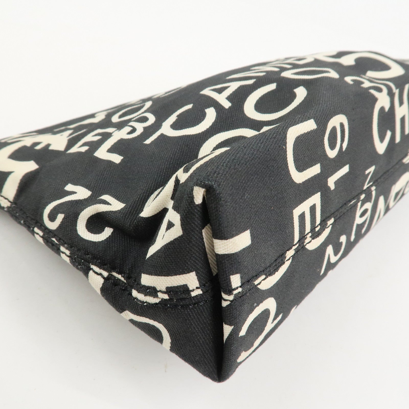 CHANEL By Sea Line Canvas Clutch Bag Cosmetic Pouch Black White