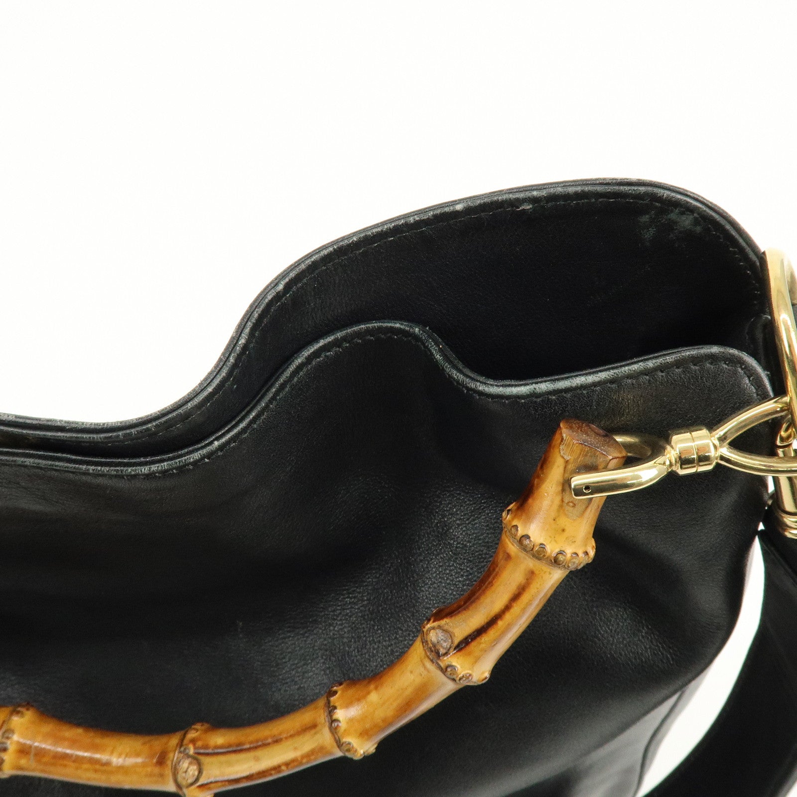GUCCI Bamboo Leather 2Way Hand Shoulder Bag Black 001・2058・1577・0