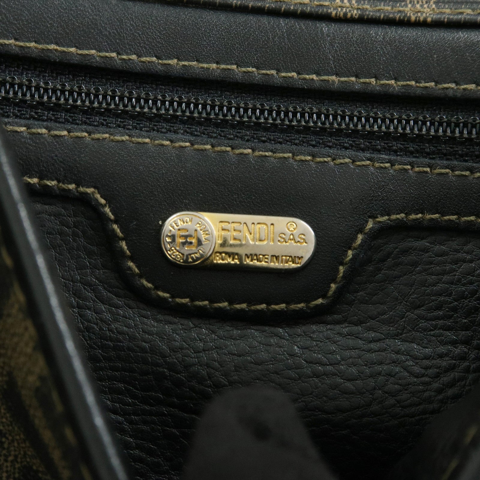 FENDI Zucca PVC Leather Canvas Shoulder Bag Brown Black