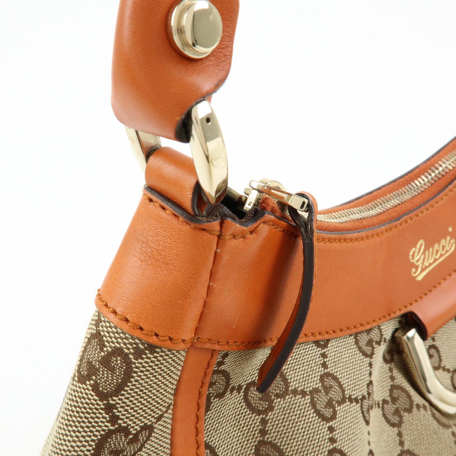 GUCCI Abbey GG Canvas Leather Shoulder Bag Beige Orange 190525