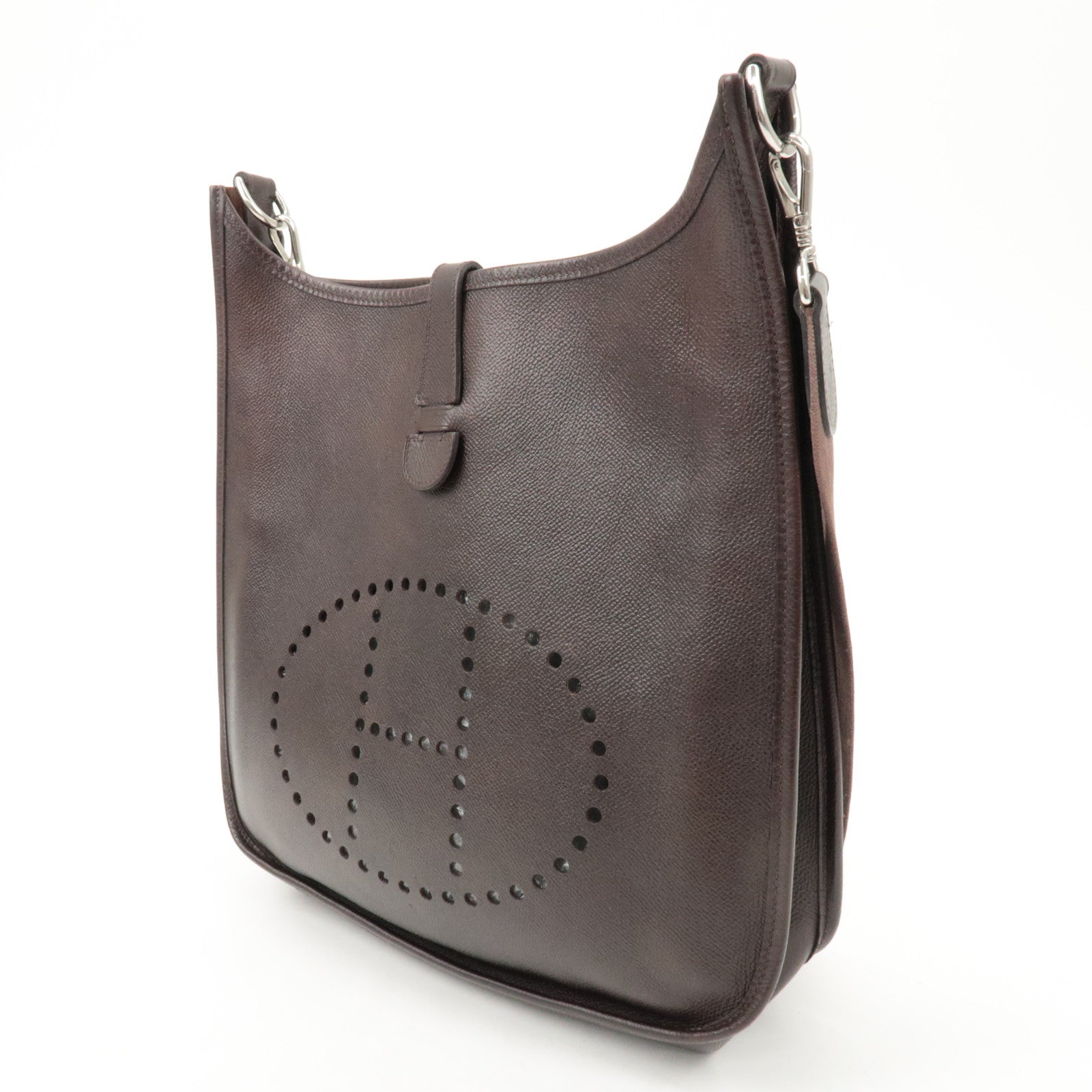 HERMES Evelyn 1GM H Engraved Leather Shoulder Bag Brown Used
