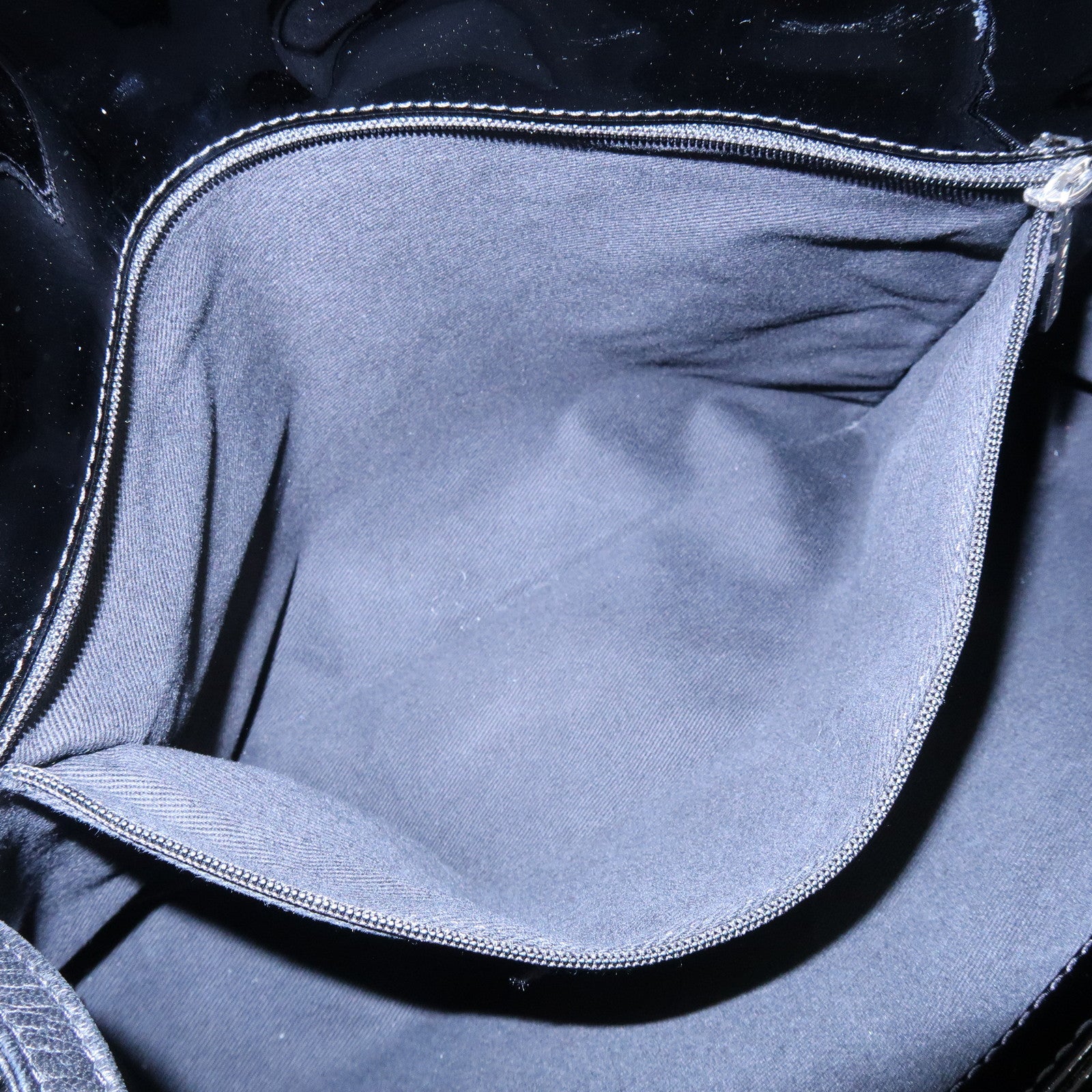 CHANEL Mademoiselle Patent Leather Shoulder Bag Bowling Bag Black