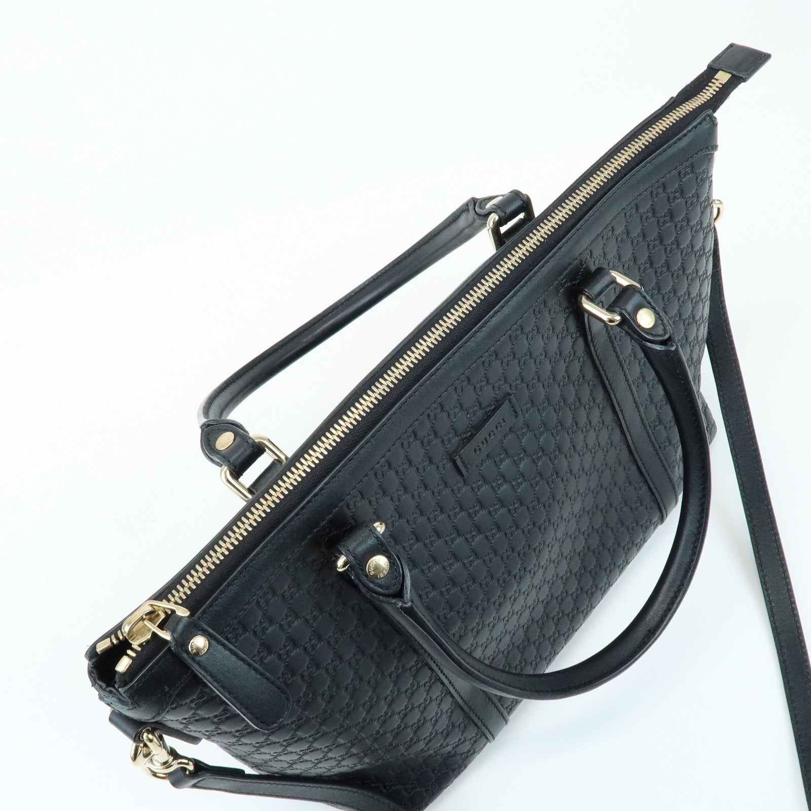 GUCCI Guccissima Leather 2Way Bag Hand Bag Tote Bag Black 449656