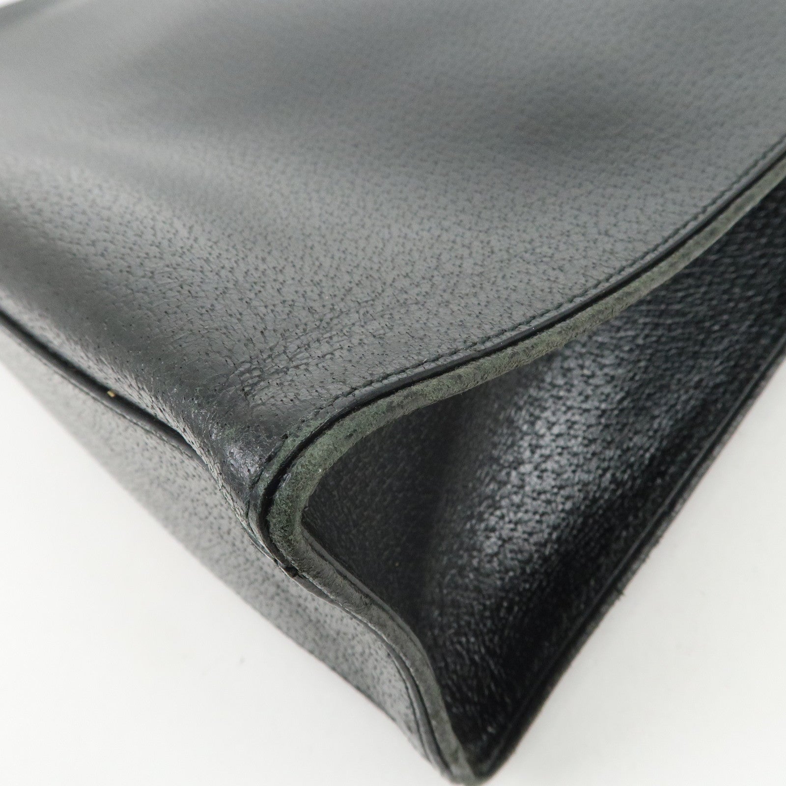 PRADA Triangle Logo Leather Tote Bag Shoulder Bag Black BR0394