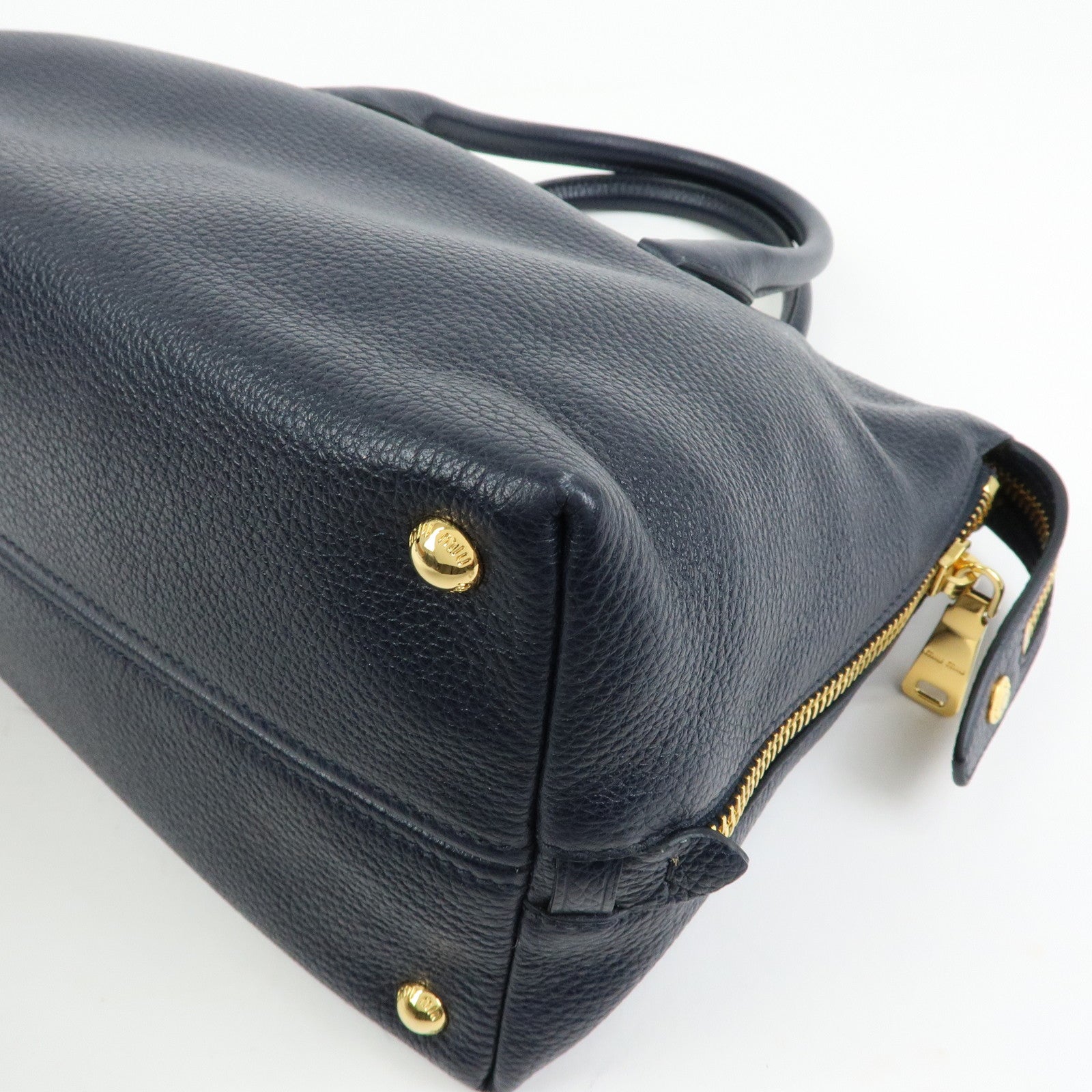 MIU MIU Logo Leather 2WAY Bag Shoulder Bag Hand Bag Navy 5BB016