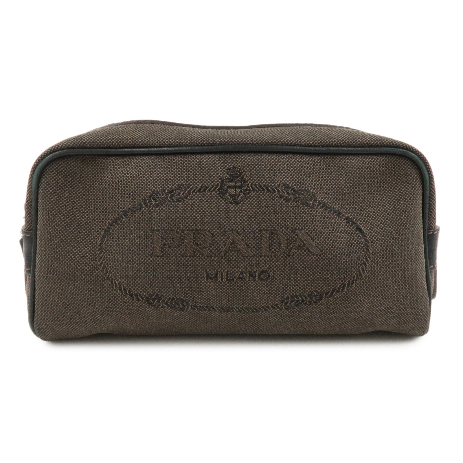 PRADA Logo Jacquard Pouch Cosmetic Pouch Makeup Bag Brown