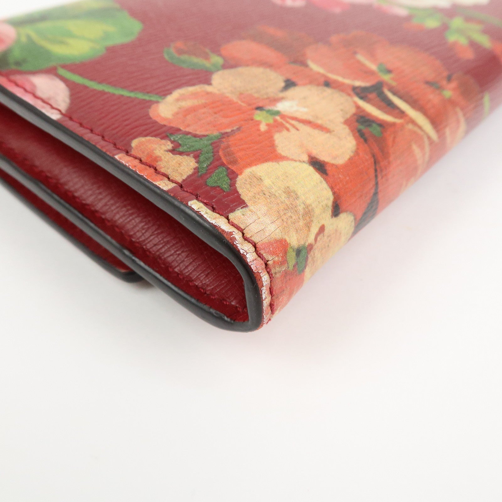 GUCCI Leather Long Wallet Flower Print Red 410100