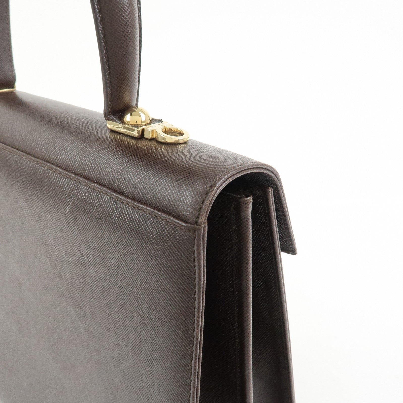 Ferragamo Gancini Leather 2Way Bag Hand Bag Shoulder Bag Dark Brown