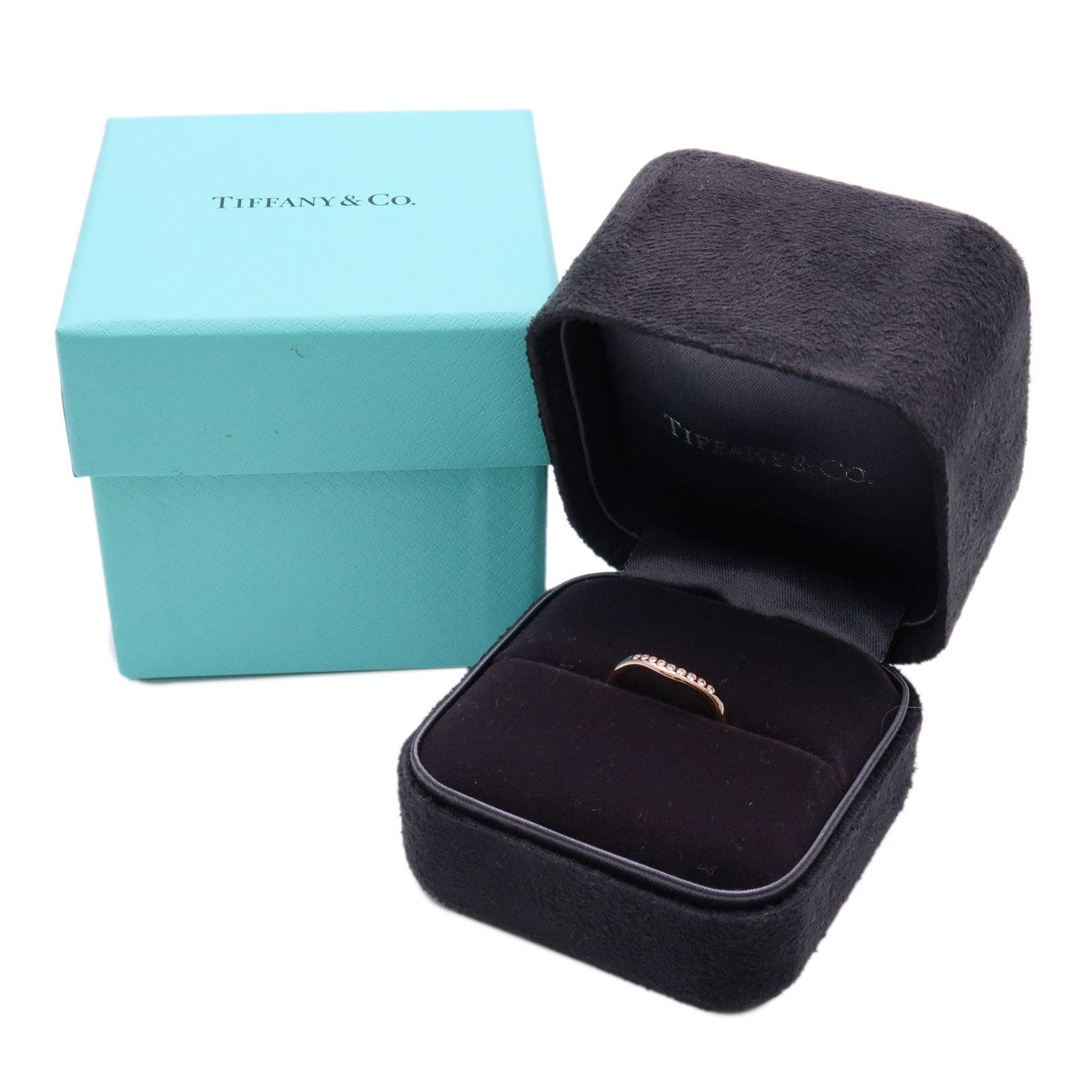 Tiffany & Co Curved Band Ring 9P Diamond K18 Yellow Gold US4.5 EU48