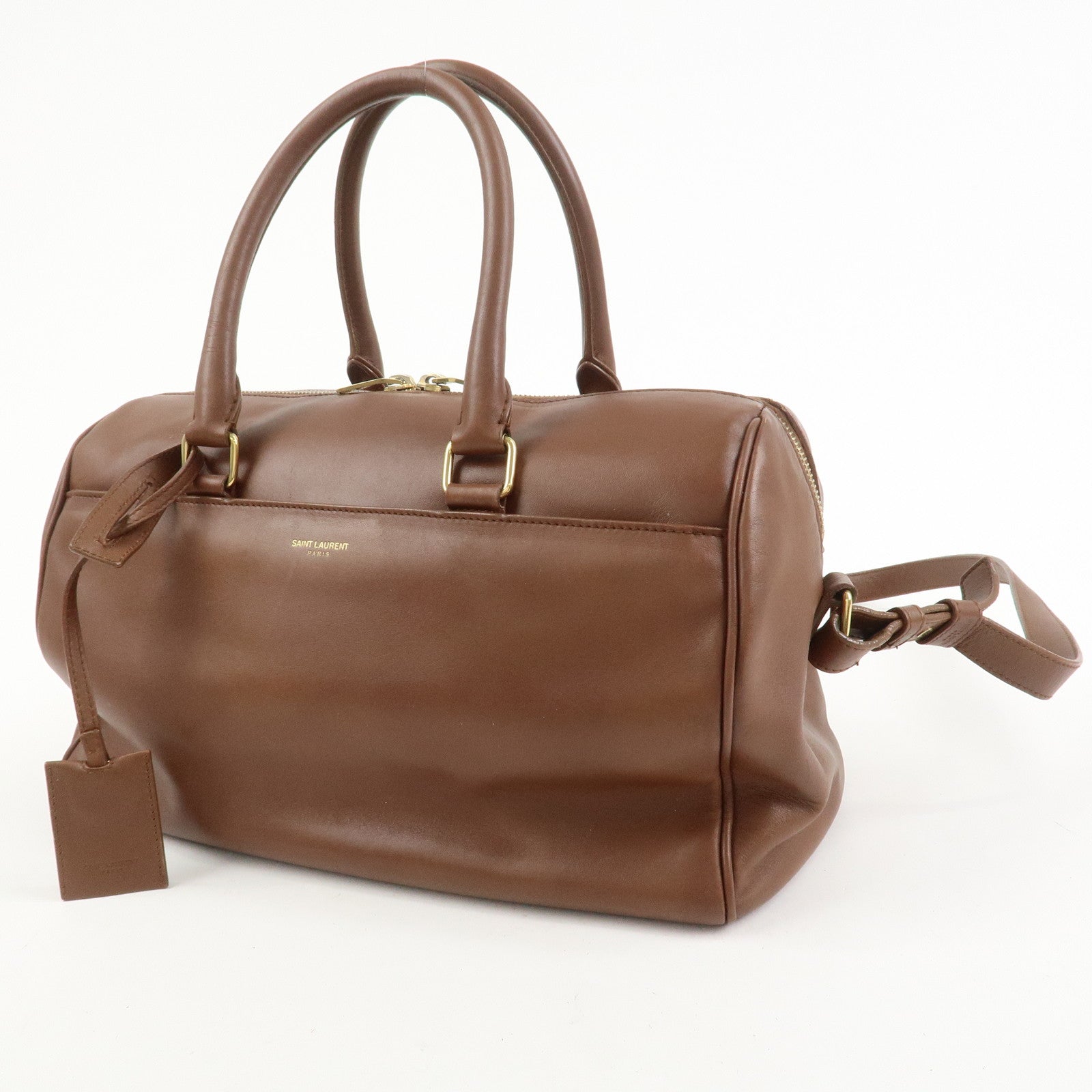 SAINT LAURENT PARIS Leather Duffle 6 2Way Bag Hand Bag Brown 322049