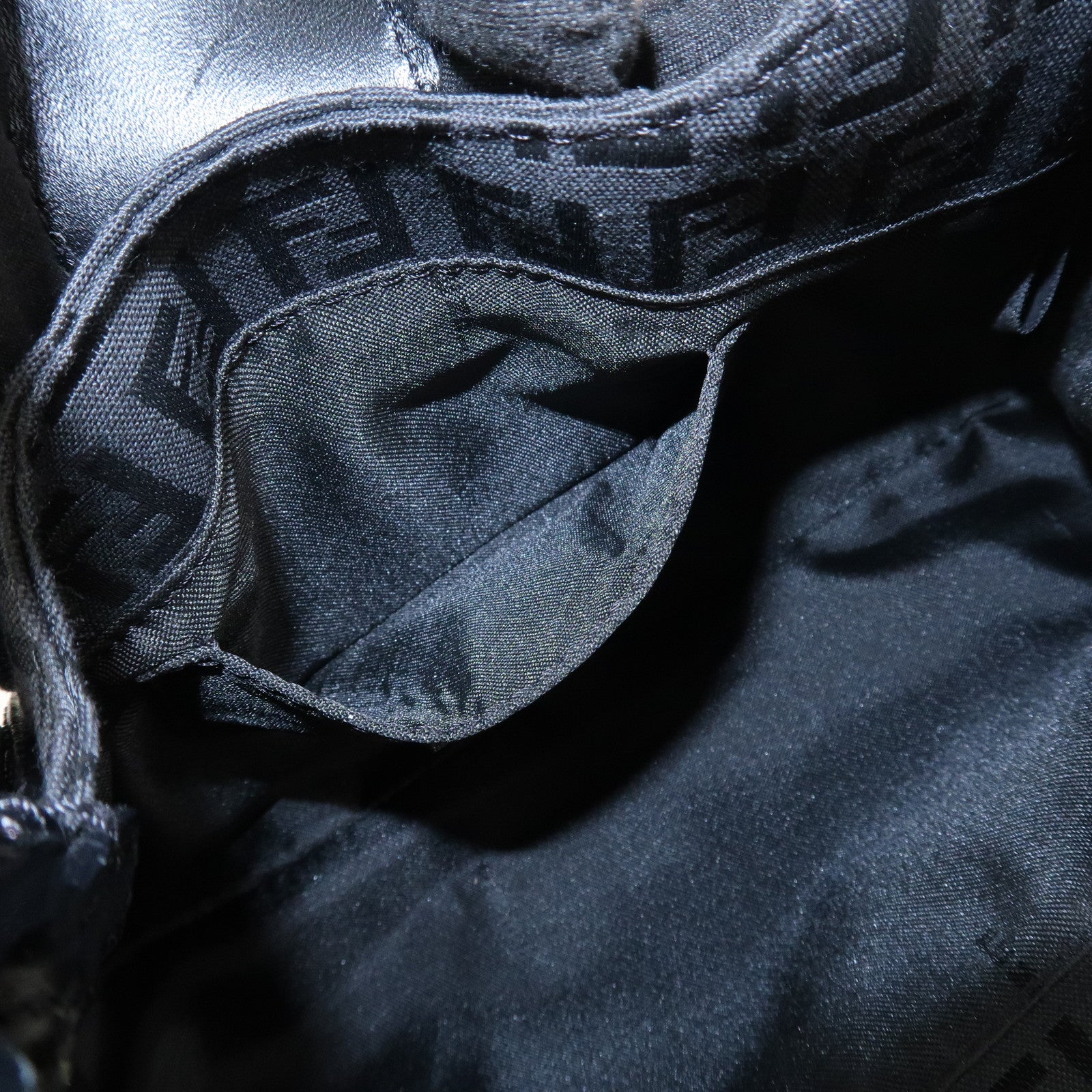 FENDI Zucchino Canvas Leather Hand Bag Shoulder Bag Black 8BR437