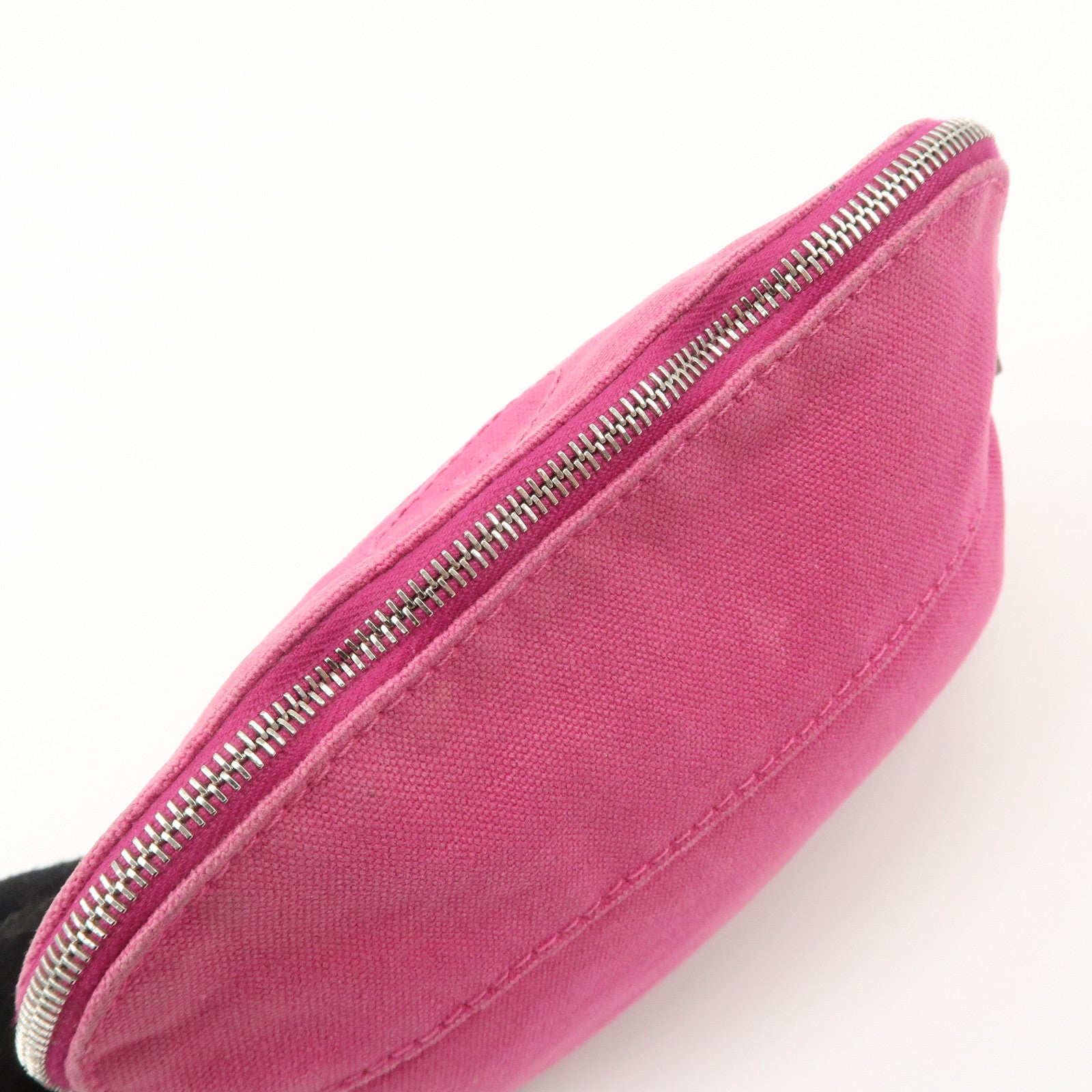 HERMES Set of 2 Leather Canvas Pouch Cosmetic Pouch Pink Yellow Used