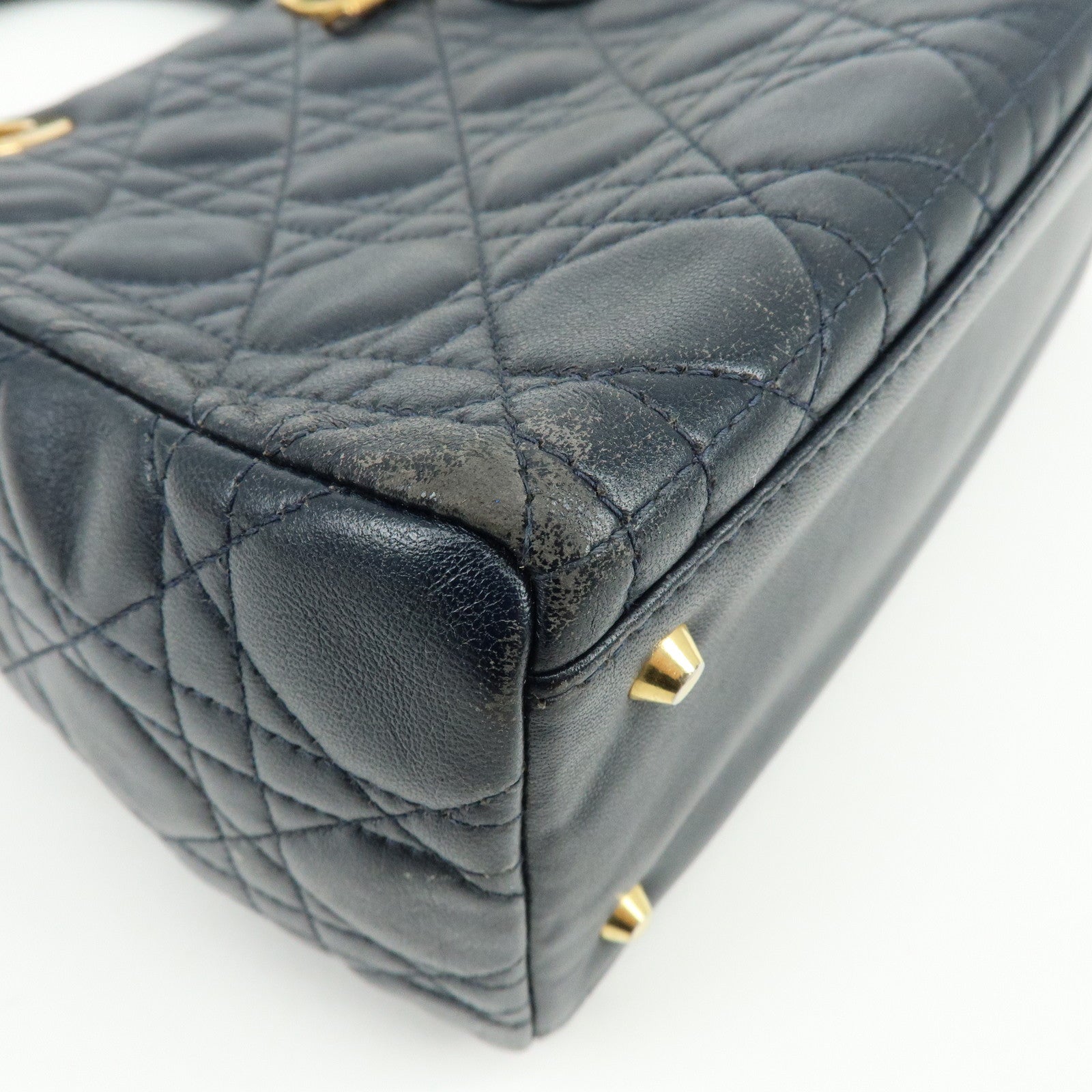 Christian Dior Lady Dior Cannage Leather Hand Bag Navy