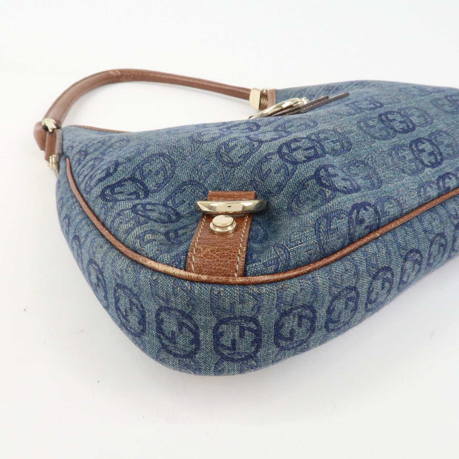 GUCCI Abbey GG Denim Canvas Leather Shoulder Bag Hand Bag 130738