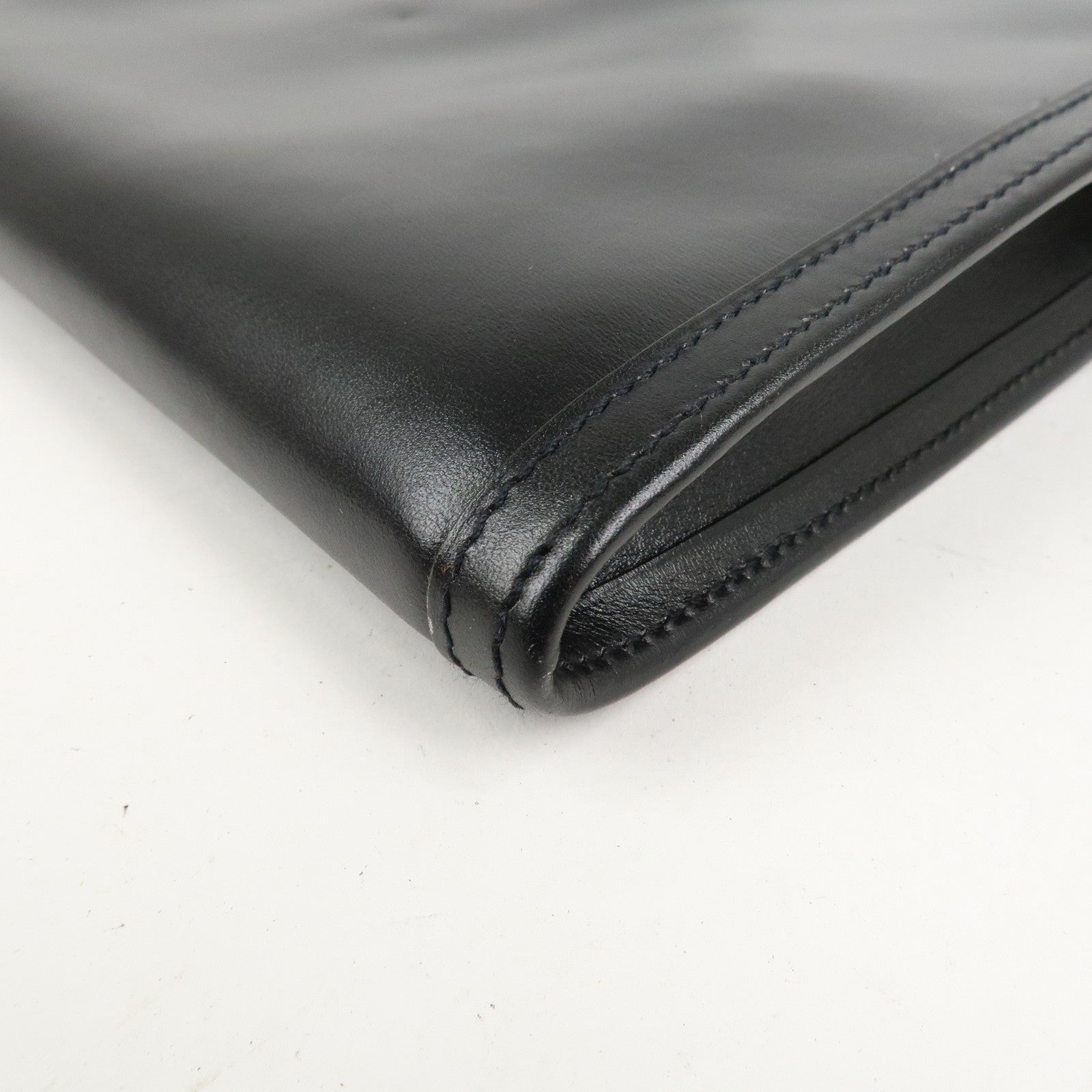 HERMES Box Calf Leather Jige PM Clutch Bag Black