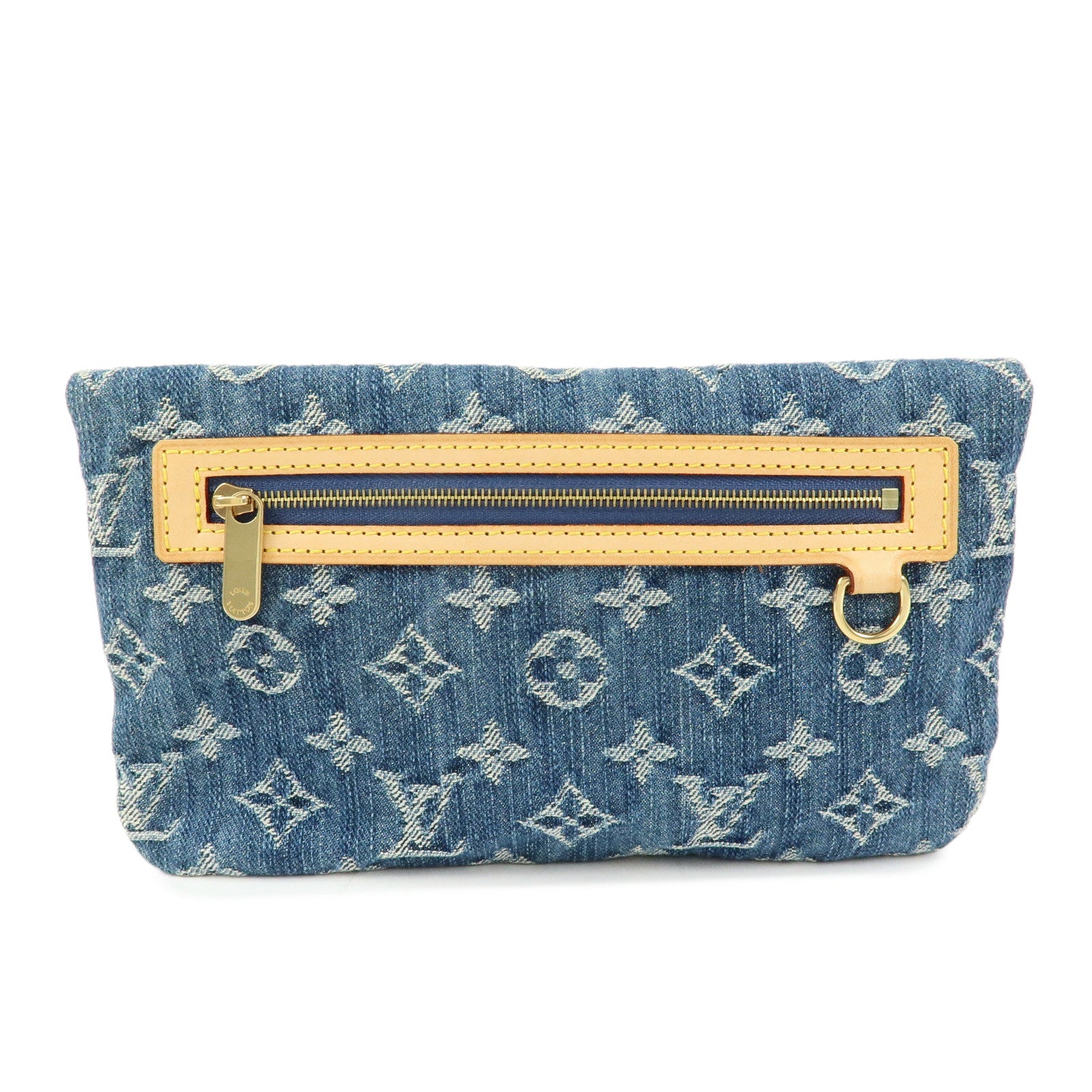 Louis Vuitton Monogram Denim Pochette Plat Pouch Clutch Bag M95007