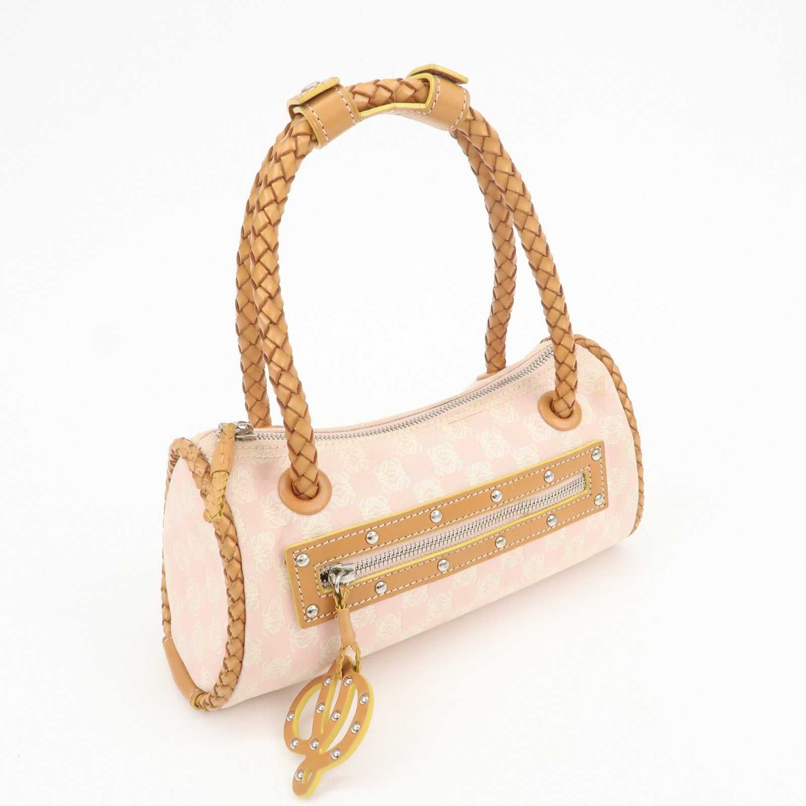 LOEWE Anagram Canvas Leather Hand Bag Boston Bag Pink Brown