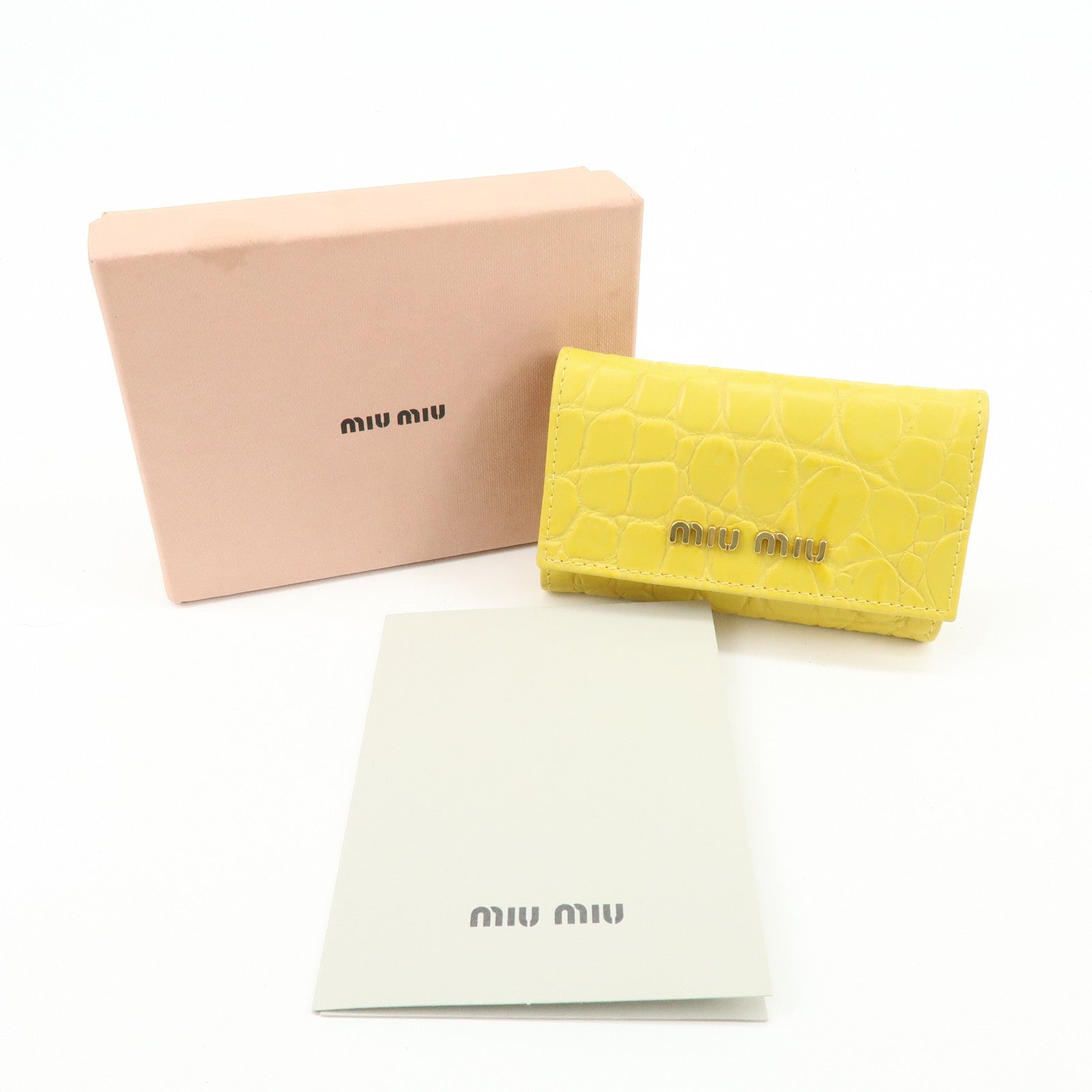 MIU MIU Embossed Leather Key Case Key Holder Yellow 5M0222