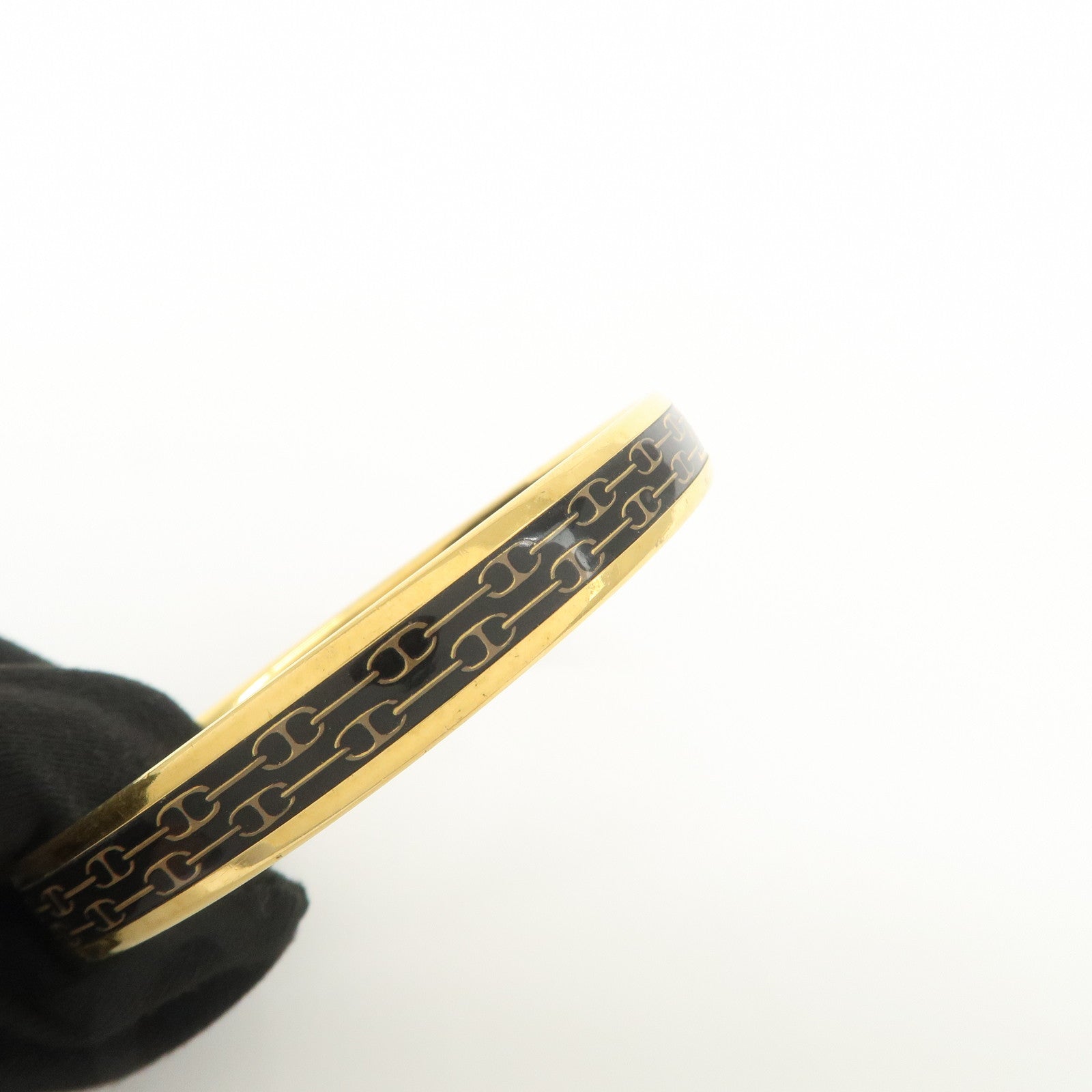 HERMES Email PM Gold Plated Bracelet Bangle Black Gold