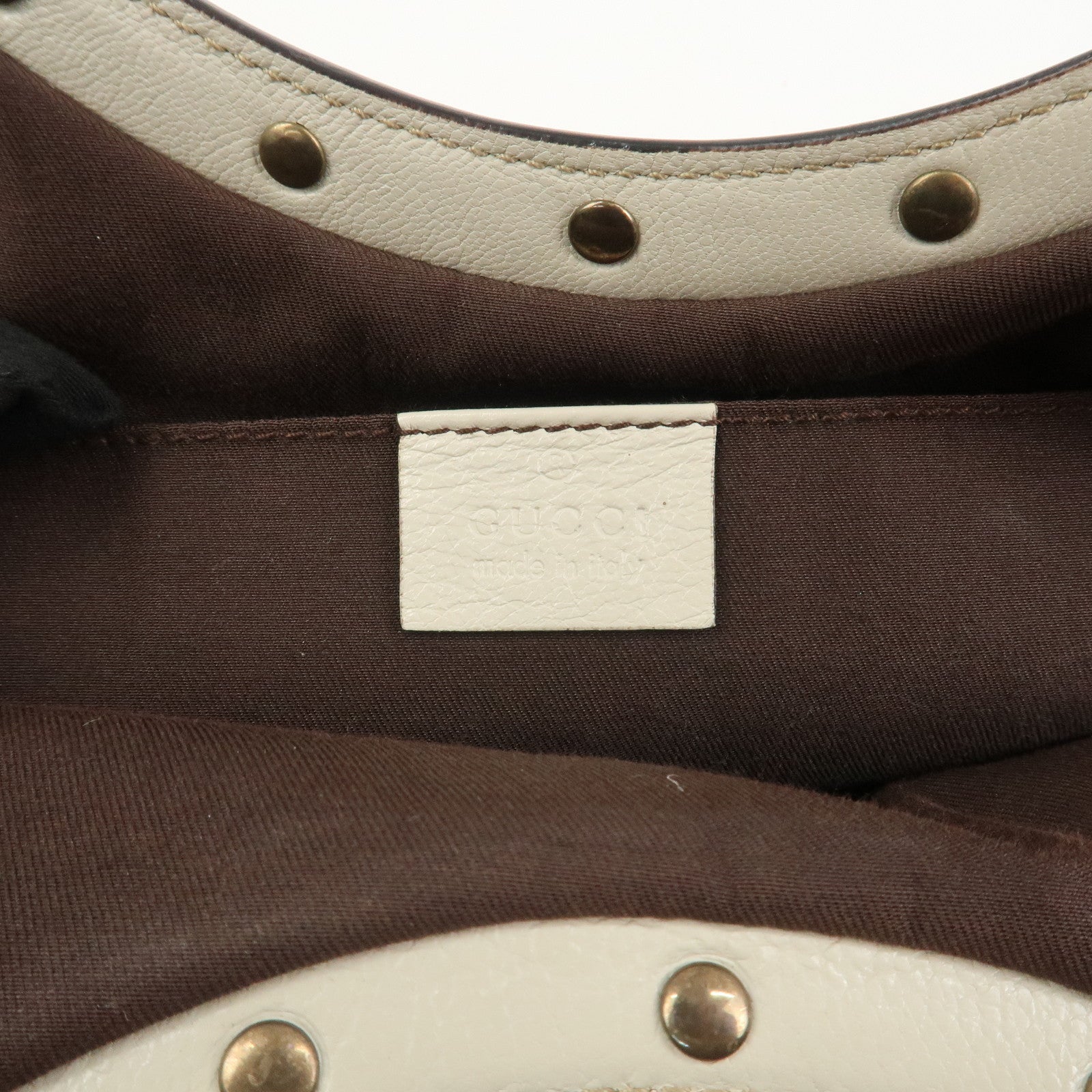 GUCCI Bamboo Leather Studs Shoulder Bag Hand Bag Ivory 124297