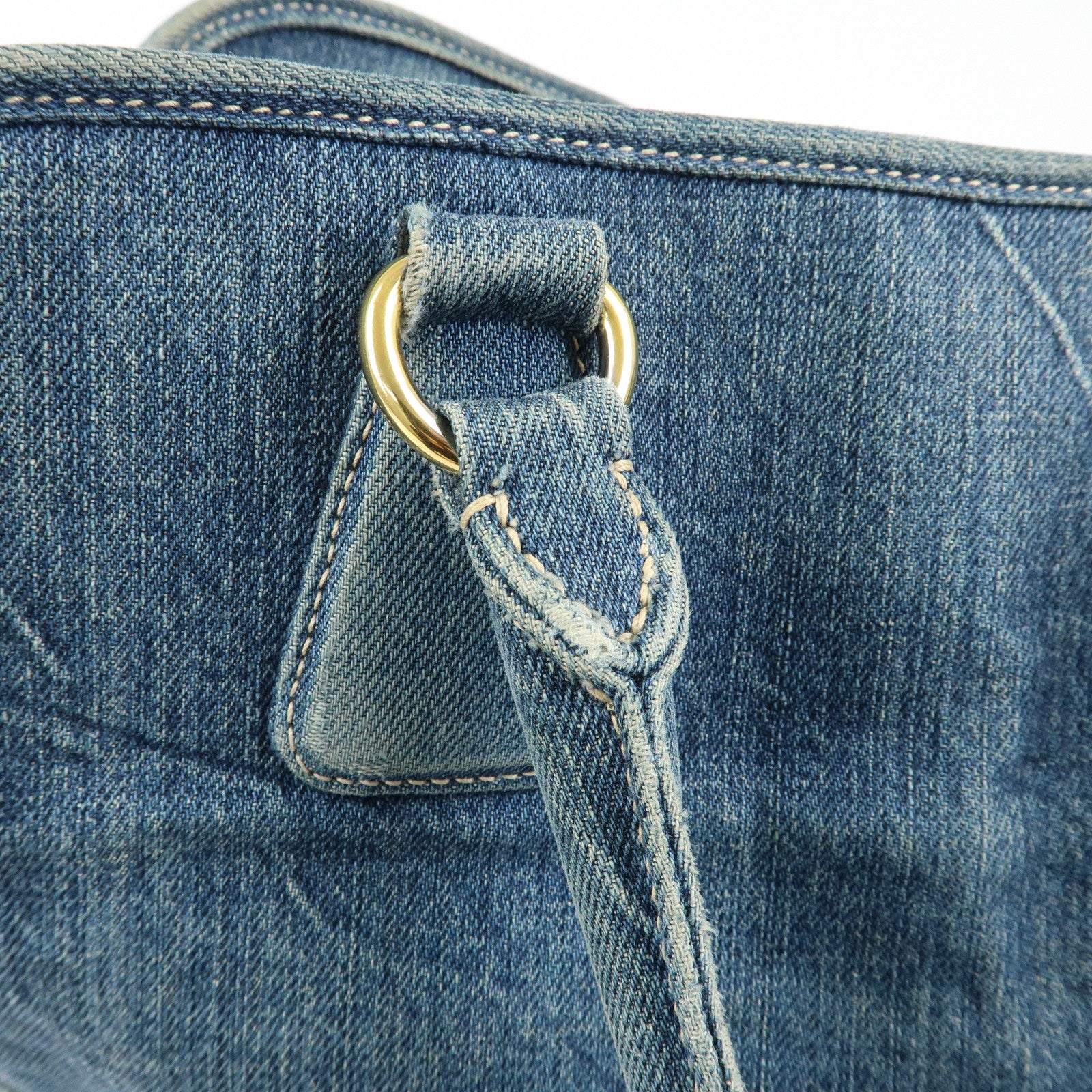 PRADA Triangle Logo Denim Tote Bag Hand Bag Blue BN2254