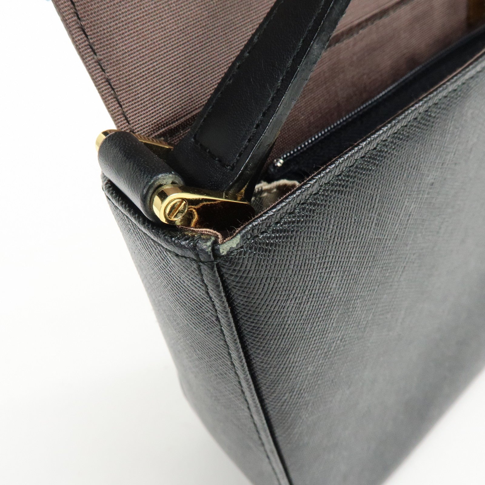 BURBERRY Logo Leather Flap Shoulder Bag Hand Bag Black