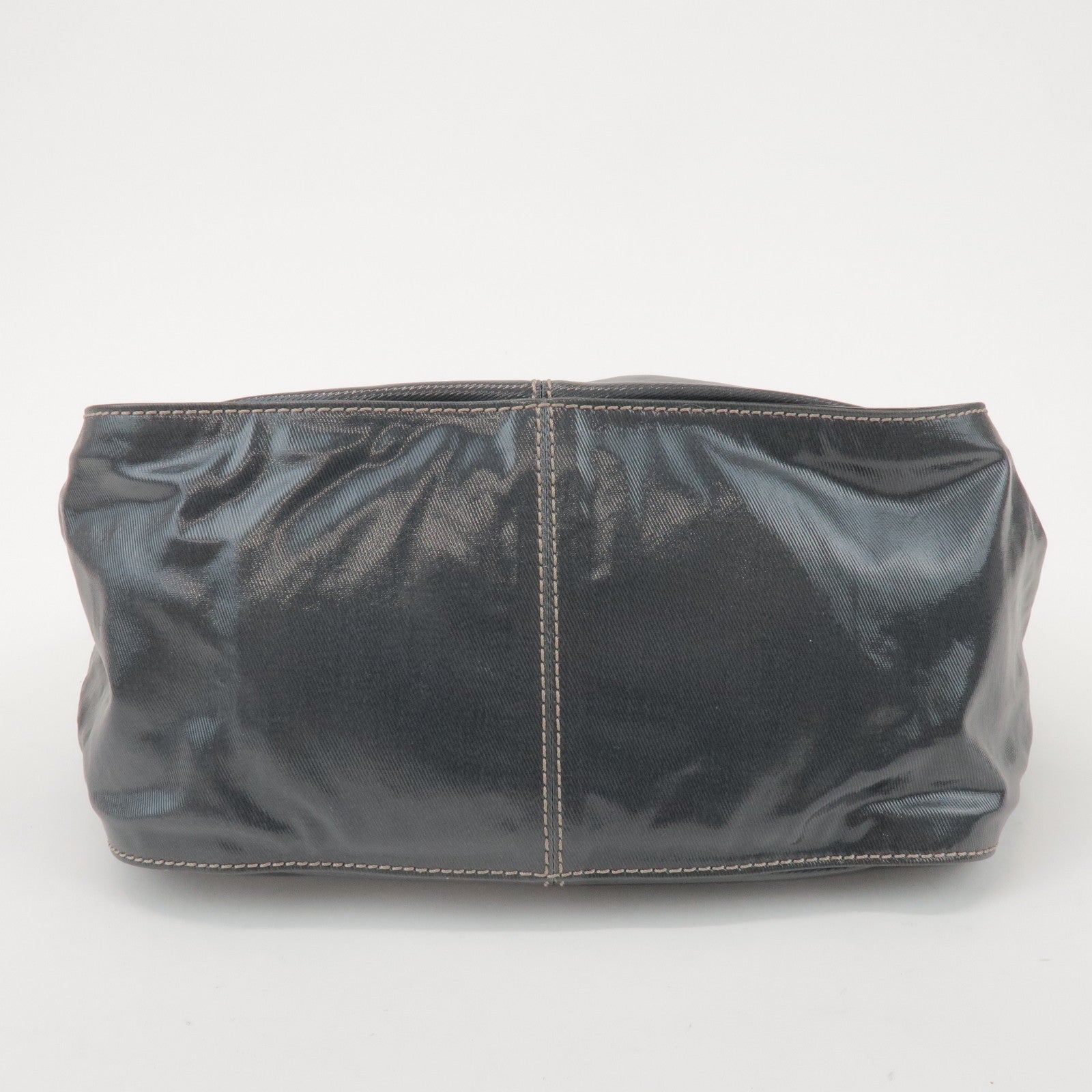 TOD'S PVC Coated Canvas Leather Tote Bag Hand Bag Black