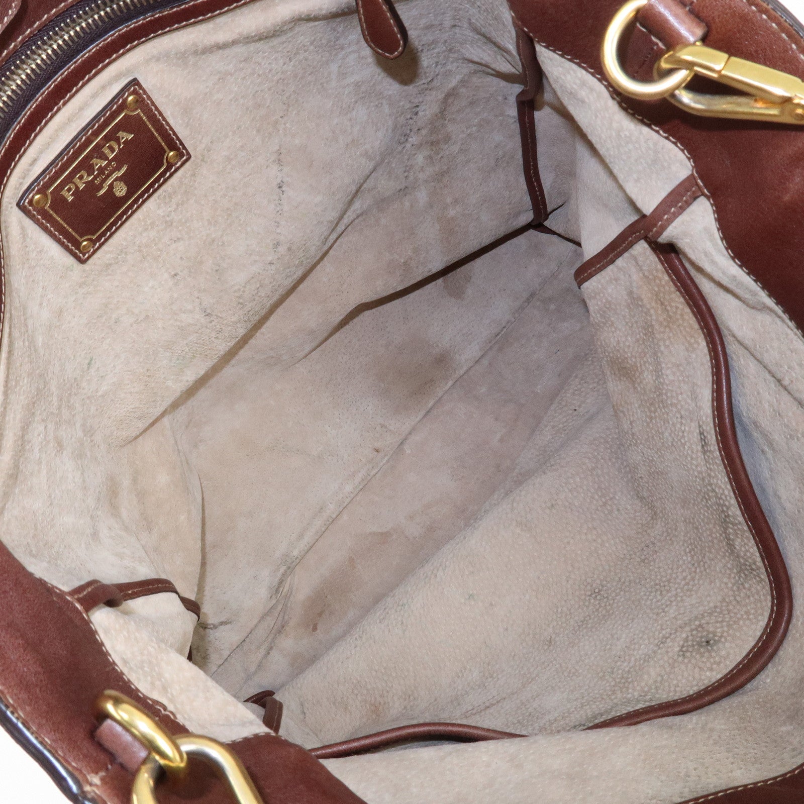 PRADA Logo Leather 2way Shoulder Bag Tote Bag Gold HDW Brown Used