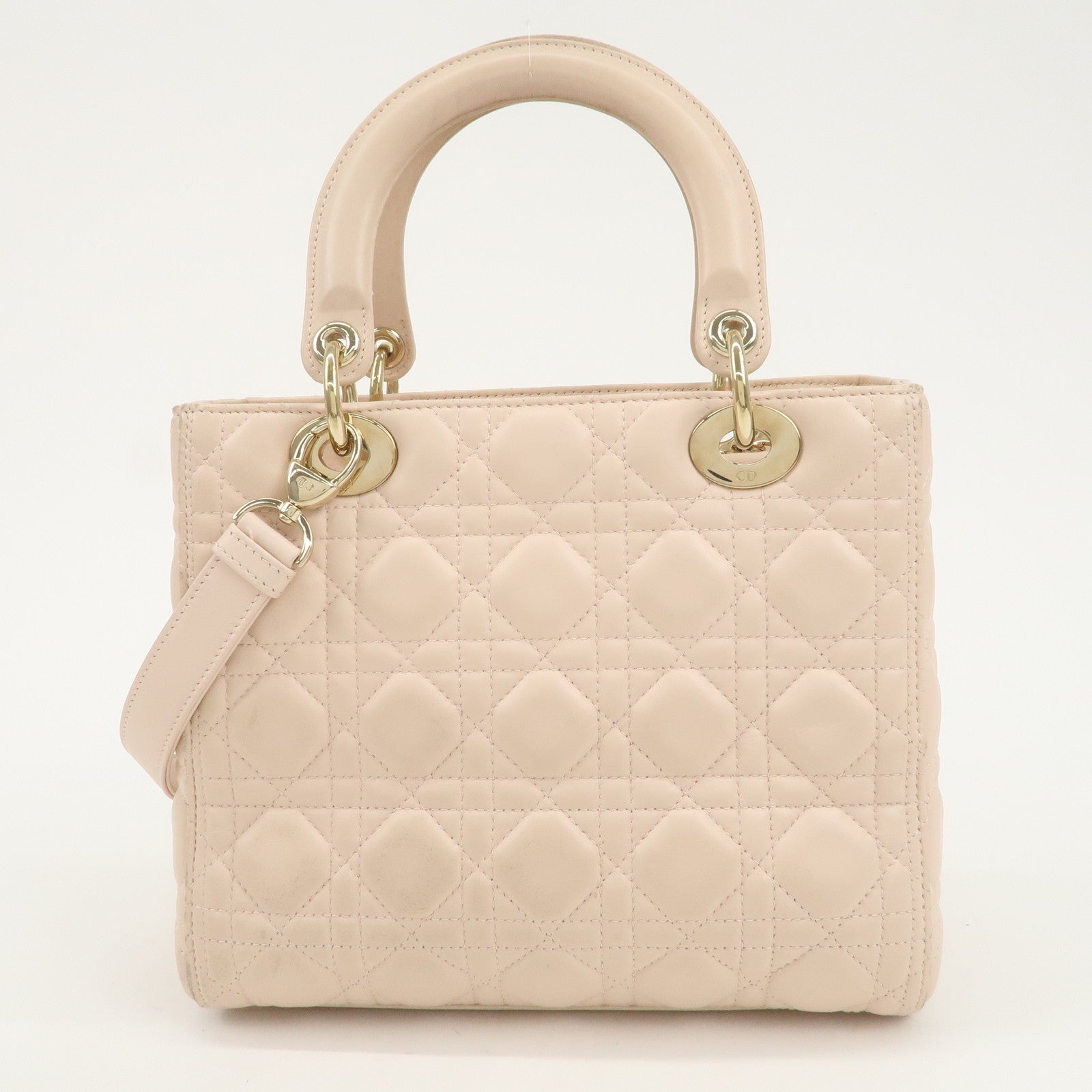 Christian Dior Cannage Leather 2Way Bag Shoulder Bag Pink Beige Used