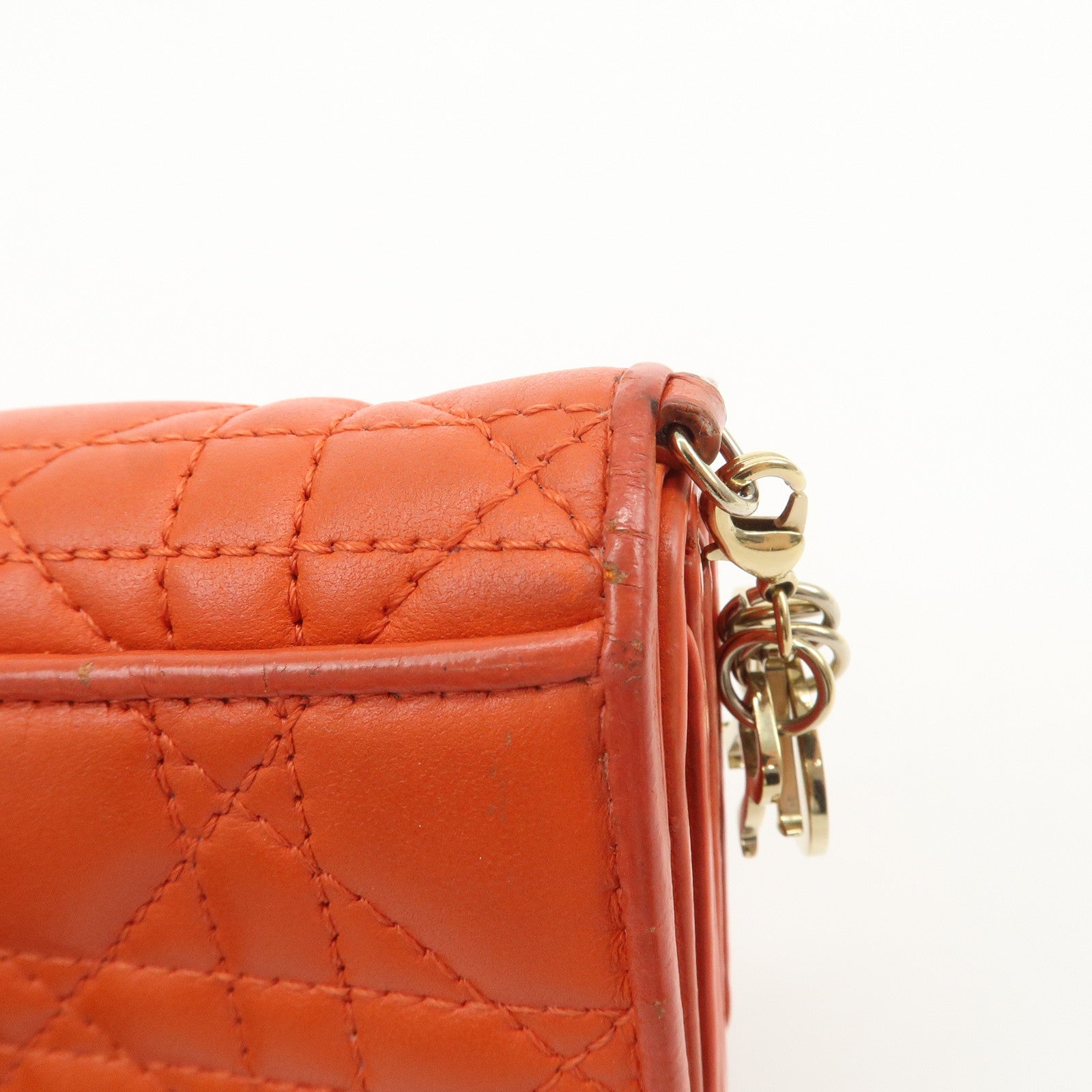 Christian Dior Lady Dior Cannage Leather Tri-fold Compact Wallet