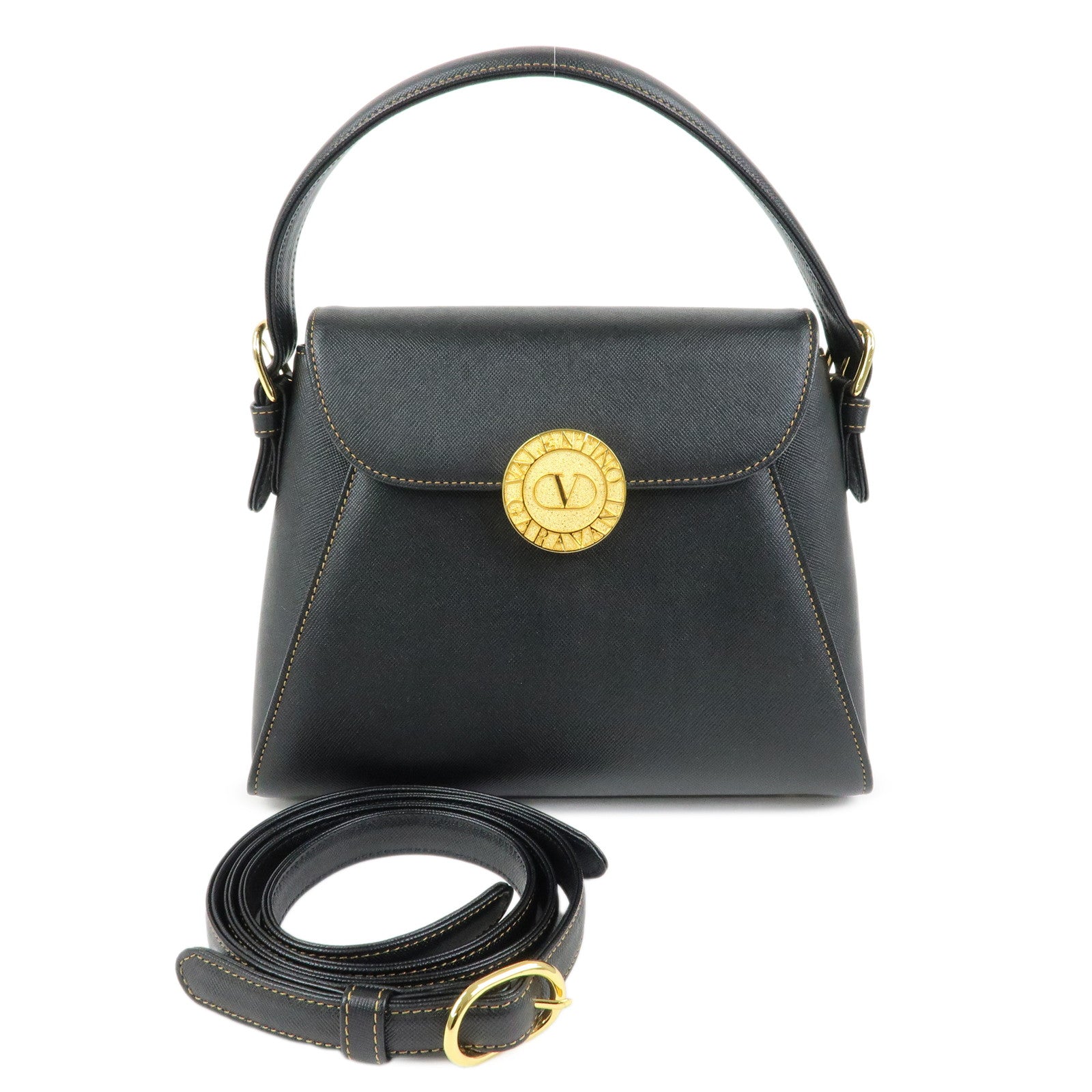 VALENTINO Leather 2Way Bag Hand Bag Shoulder Bag Black