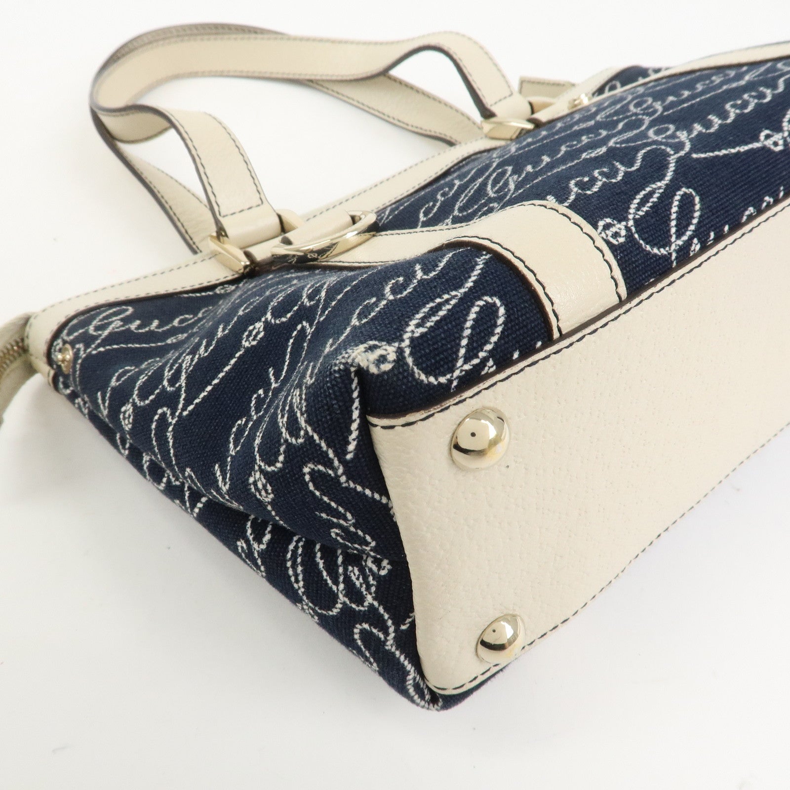 GUCCI Abbey Canvas Leather Tote Bag Shoulder Bag Dark Navy 141471