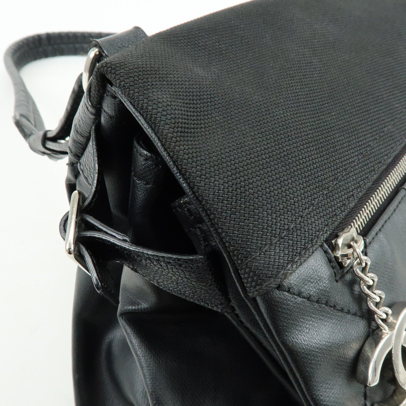 CHANEL Paris Biarritz PVC Coated Canvas Leather Shoulder Bag Black