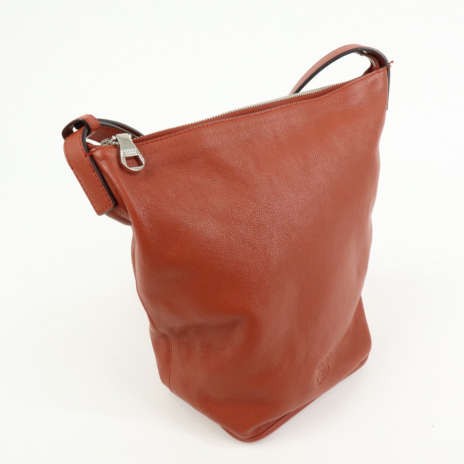 LOEWE Anagram Calf Leather Shoulder Bag Red Brown