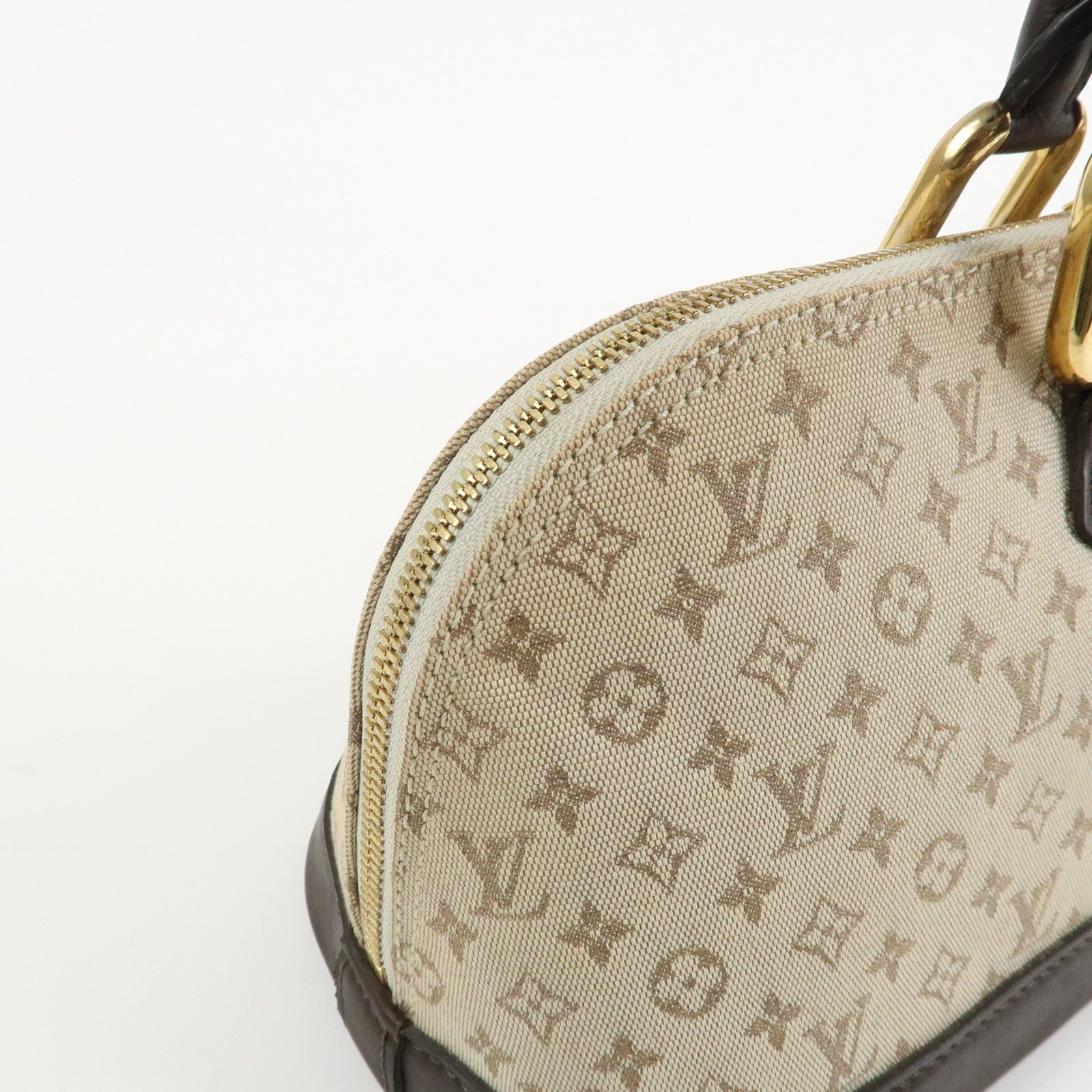 Louis Vuitton Monogram Mini Leather Canvas Hand Bag Khaki M92205 Used