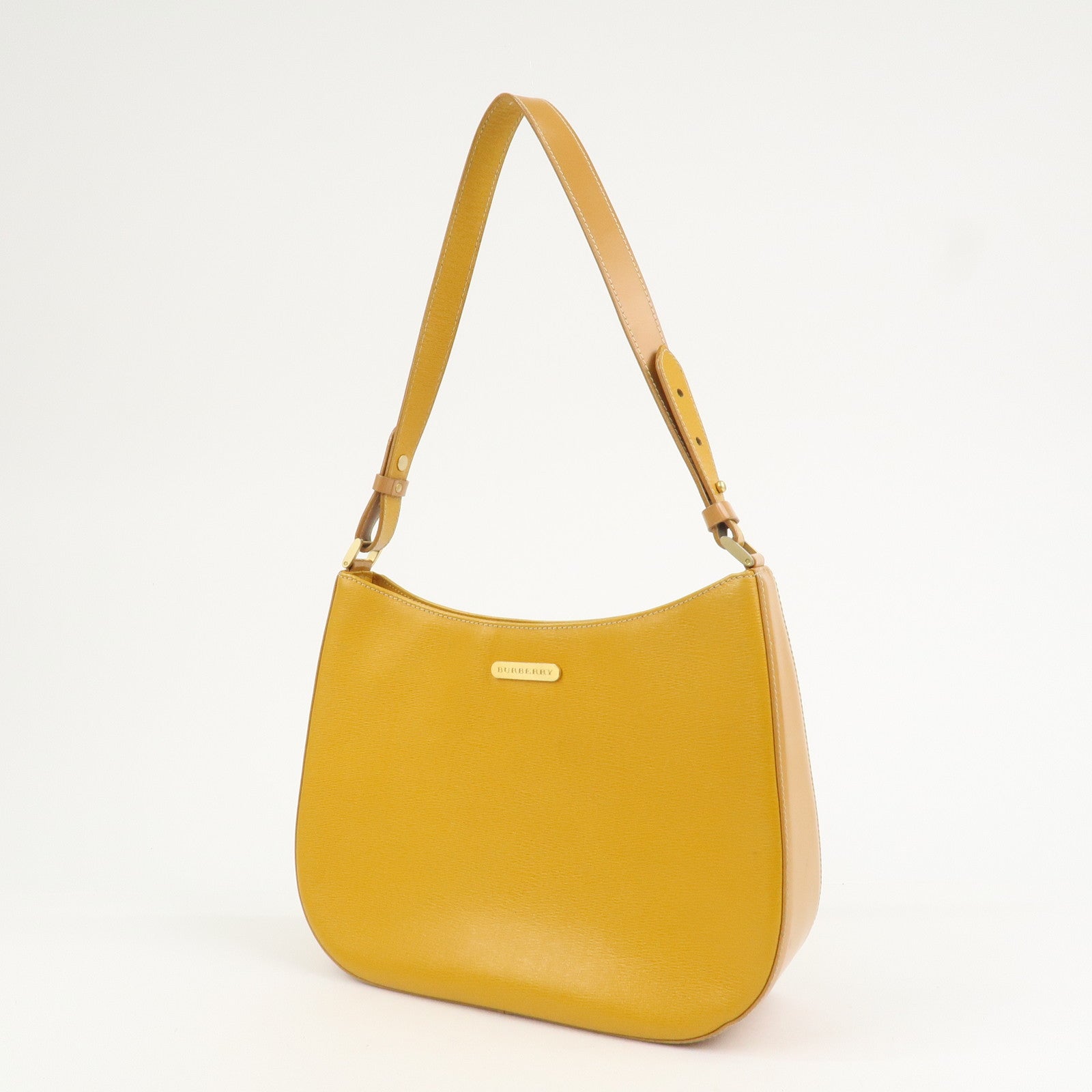 BURBERRY Logo Leather Shoulder Bag Hand Bag Yellow Beige
