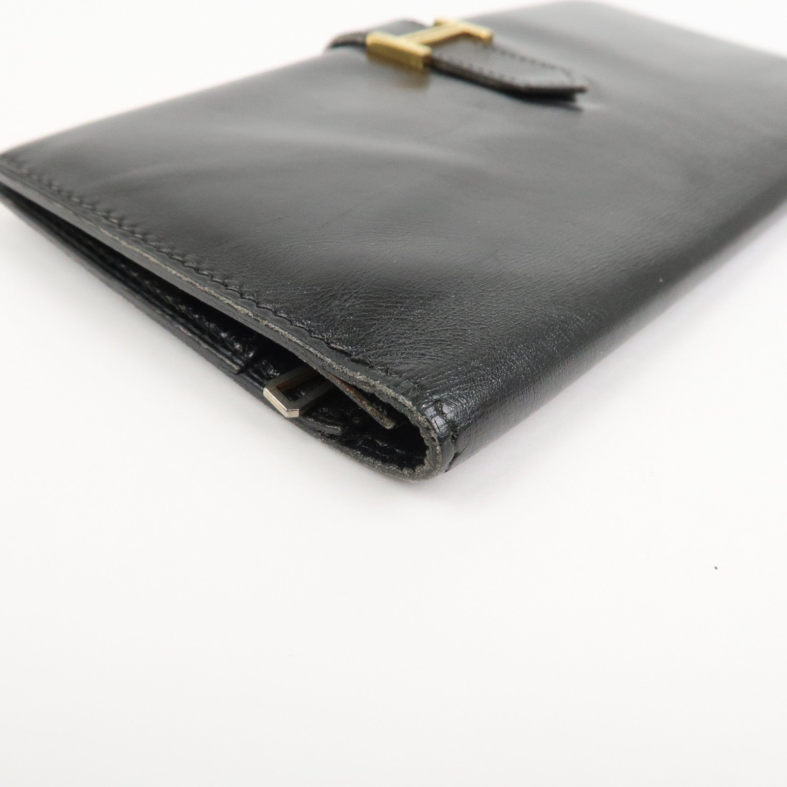 HERMES Box Calf Leather Beant Classic Long Wallet Black