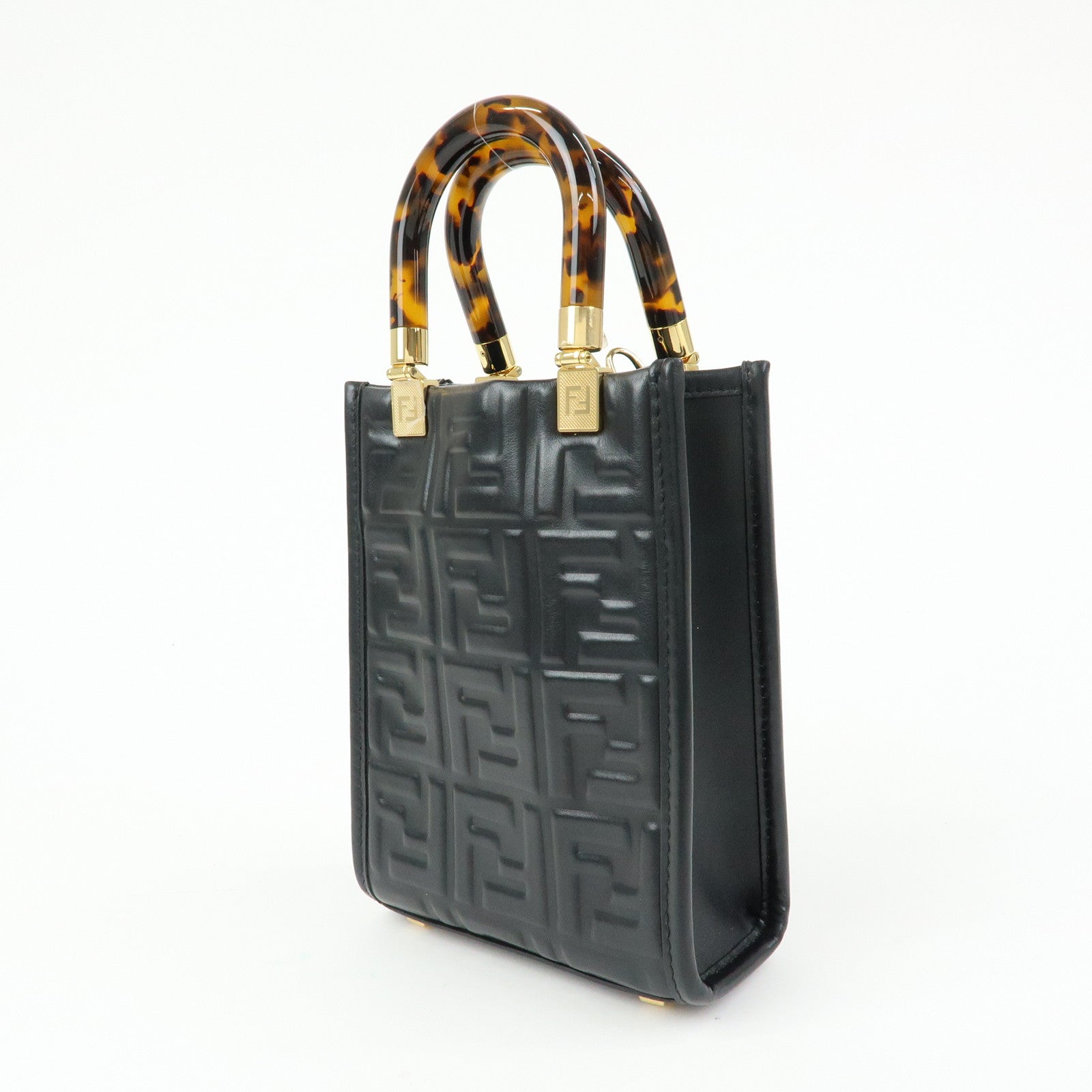 FENDI FF Sunshine Shopper Small 2Way Bag Shoulder Bag Black 8BS051