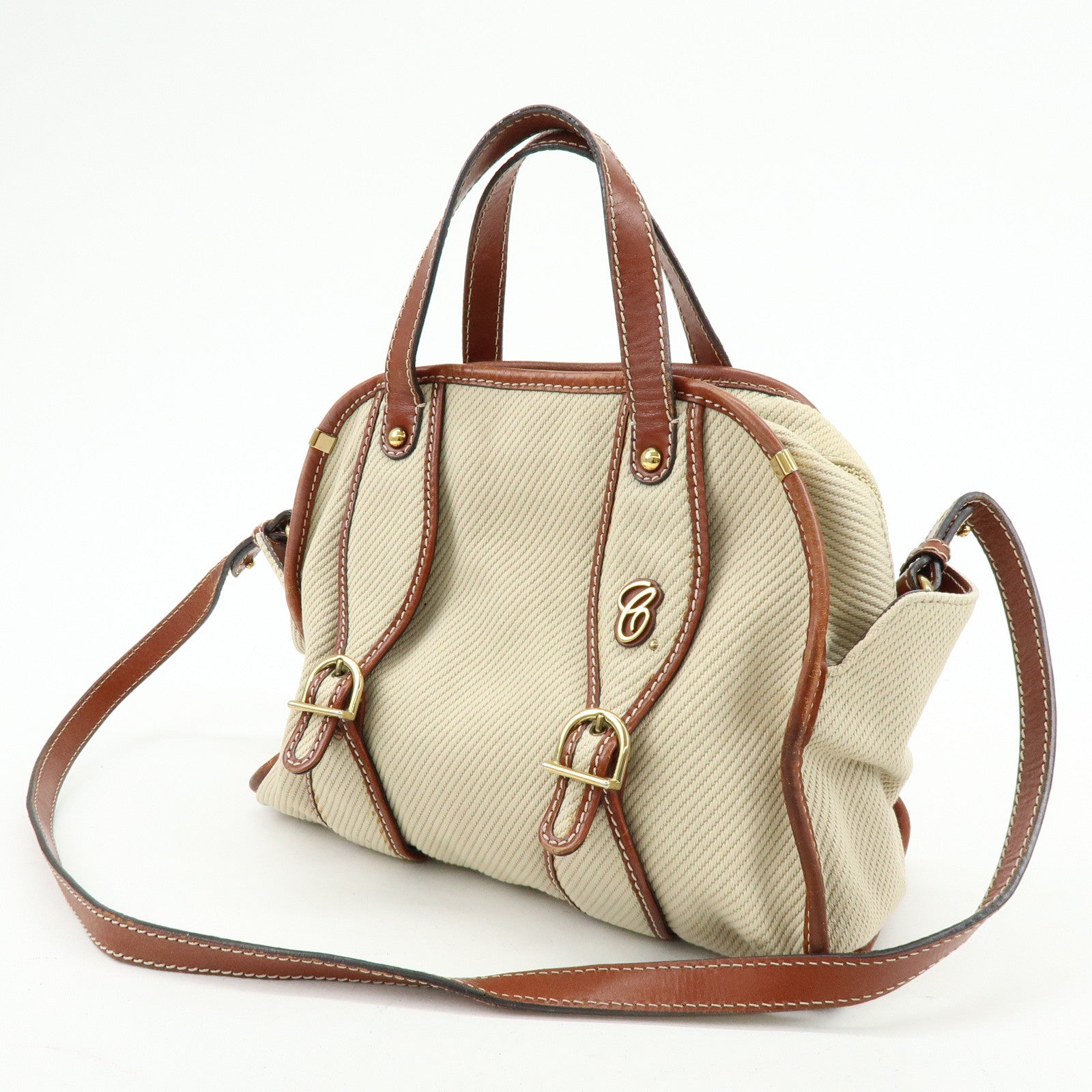 Chloe Susan Cotton Leather 2Way Bag Shoulder Bag Beige Brown