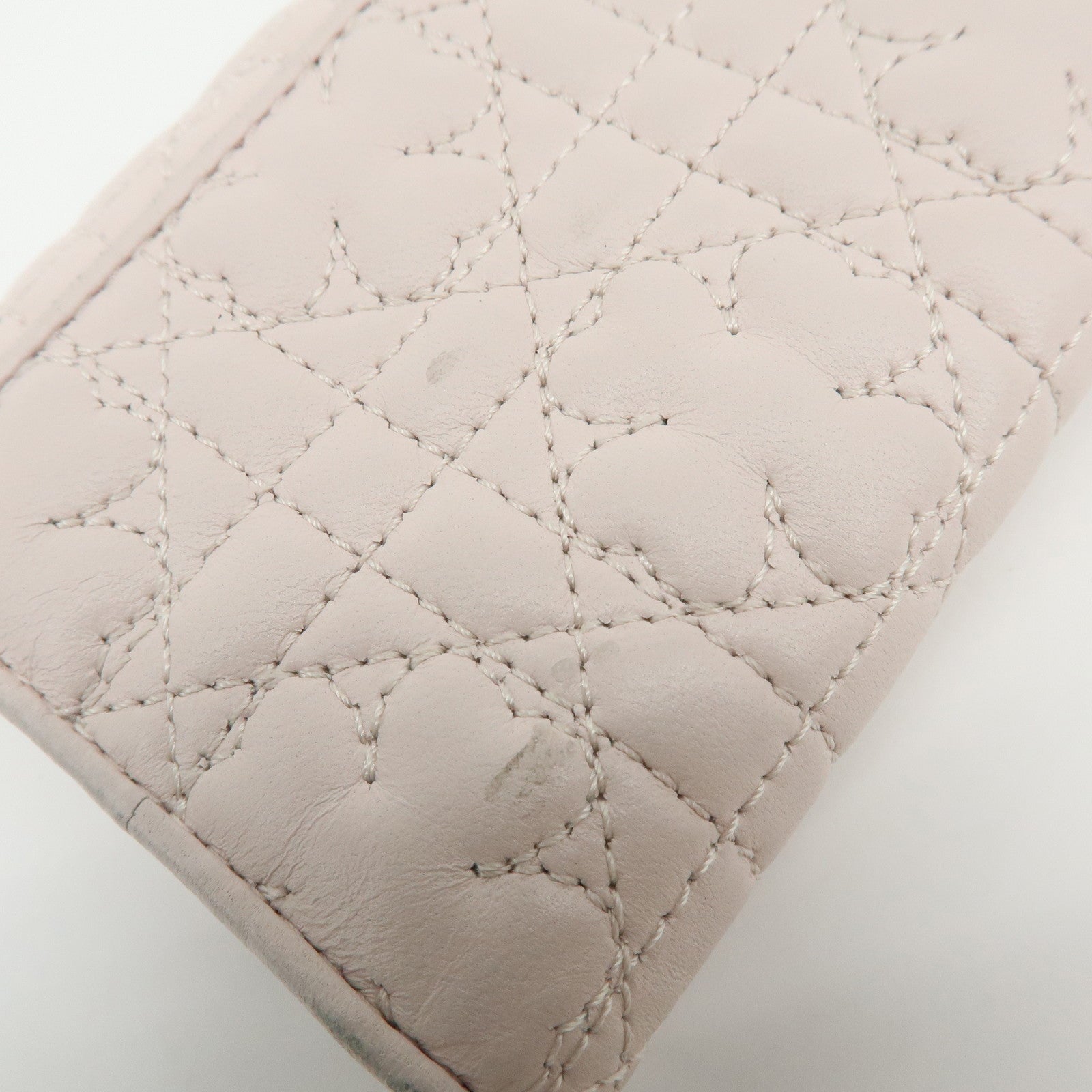 Christian Dior Cannage Leather Tri-fold Compact Wallet Light Pink