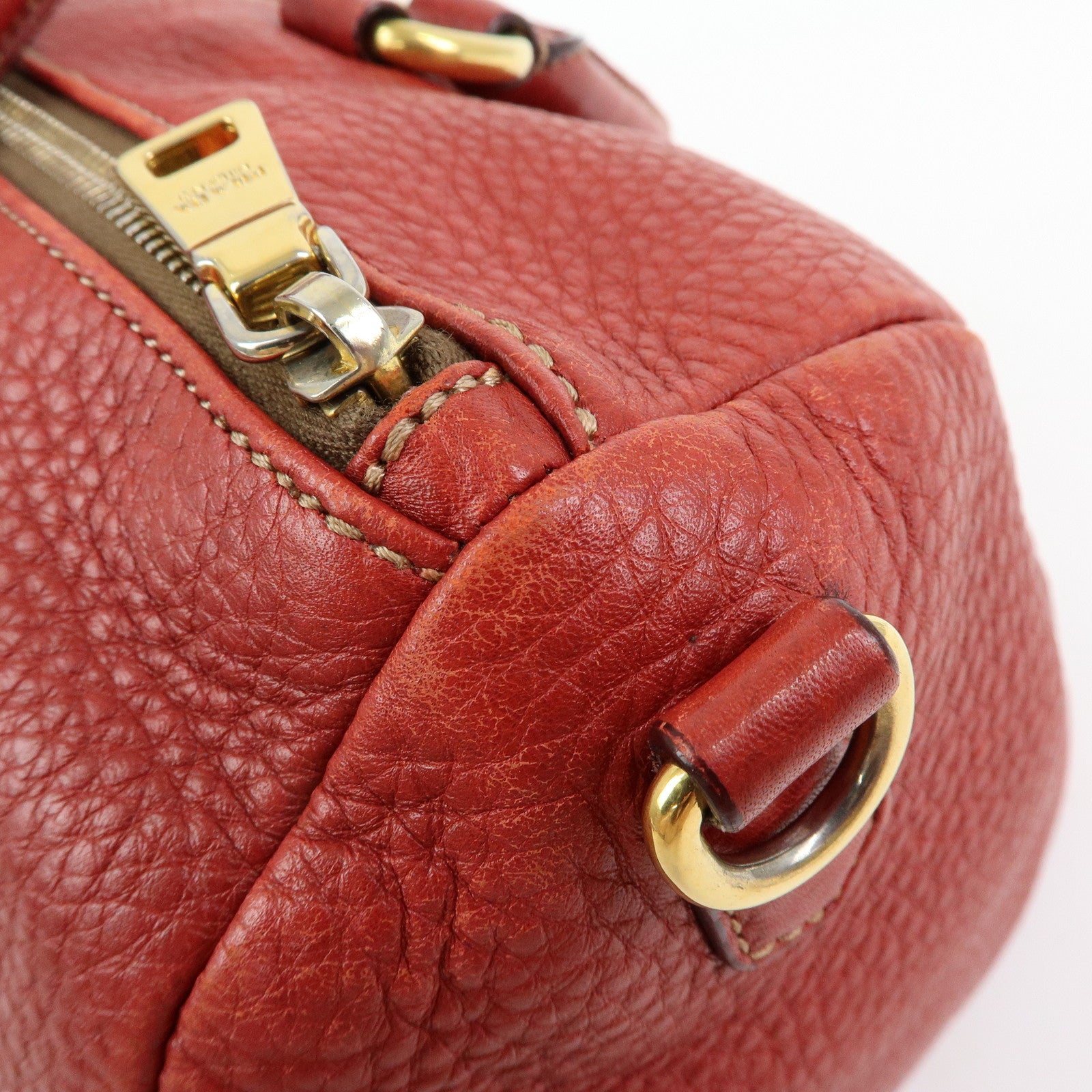 PRADA Logo Calf Leather 2Way Bag Hand Bag Shoulder Bag Red