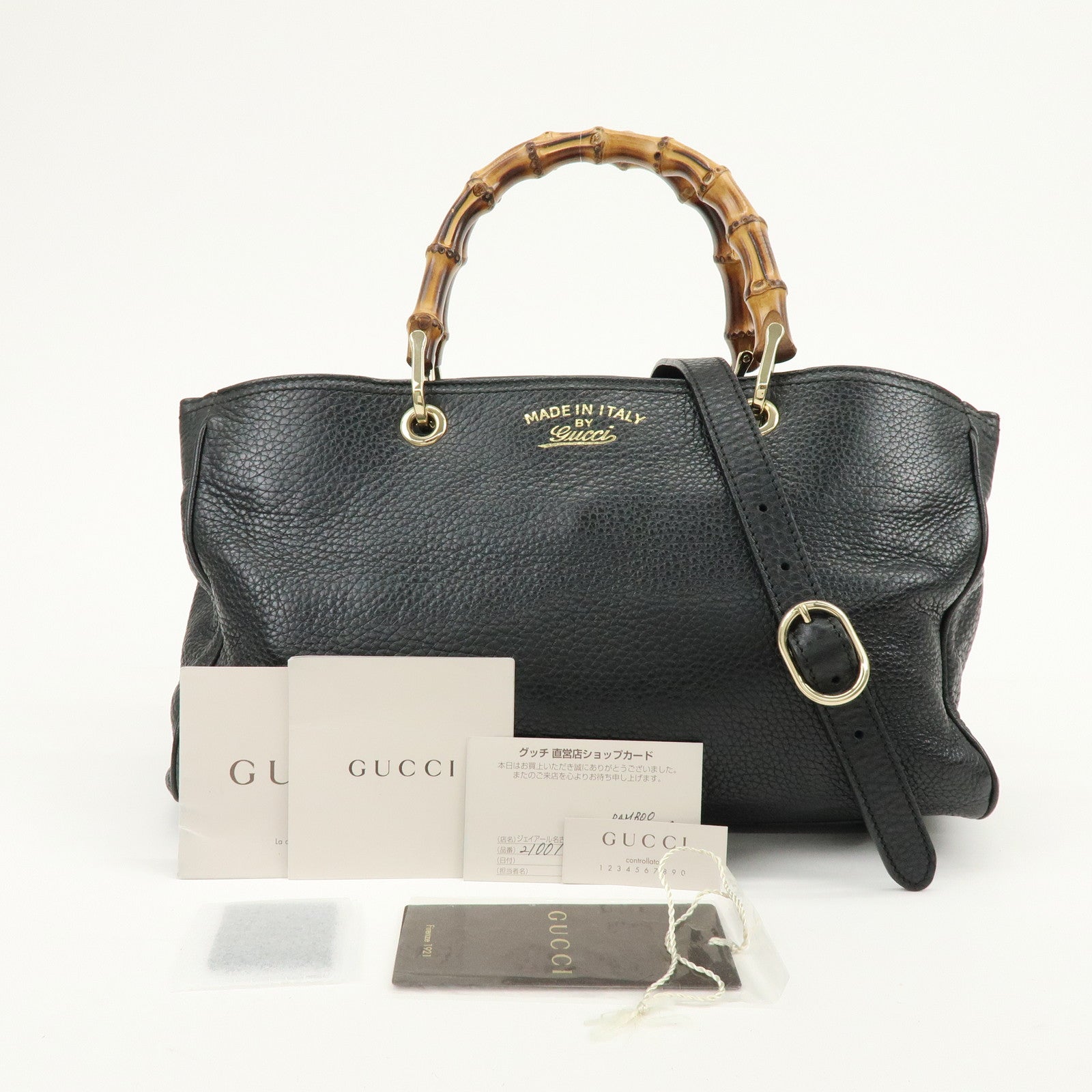 GUCCI Bamboo Leather Shopper Medium 2Way Bag Shoulder Bag 323660