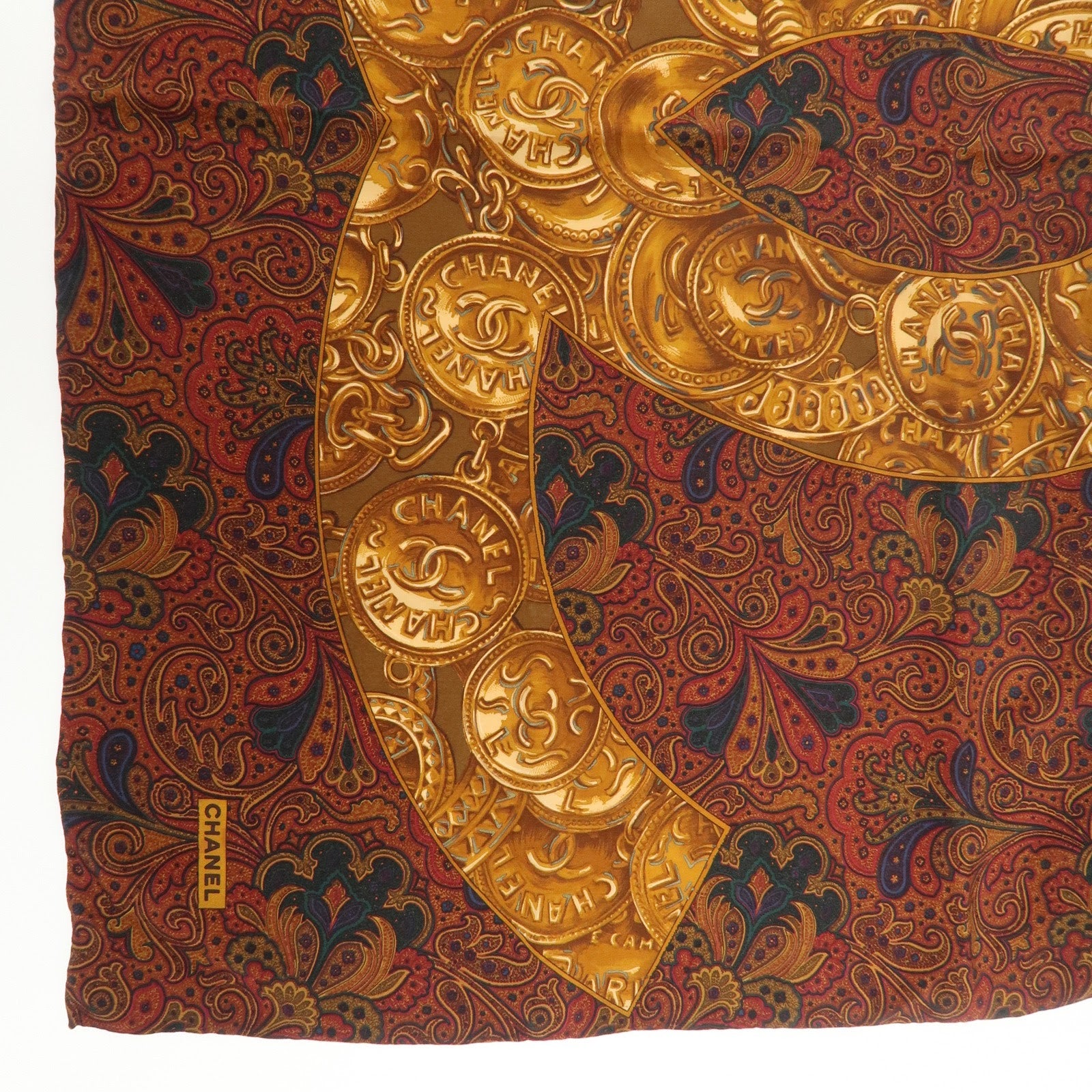 CHANEL COCO Mark Silk 100% Scarf Paisley Multicolor